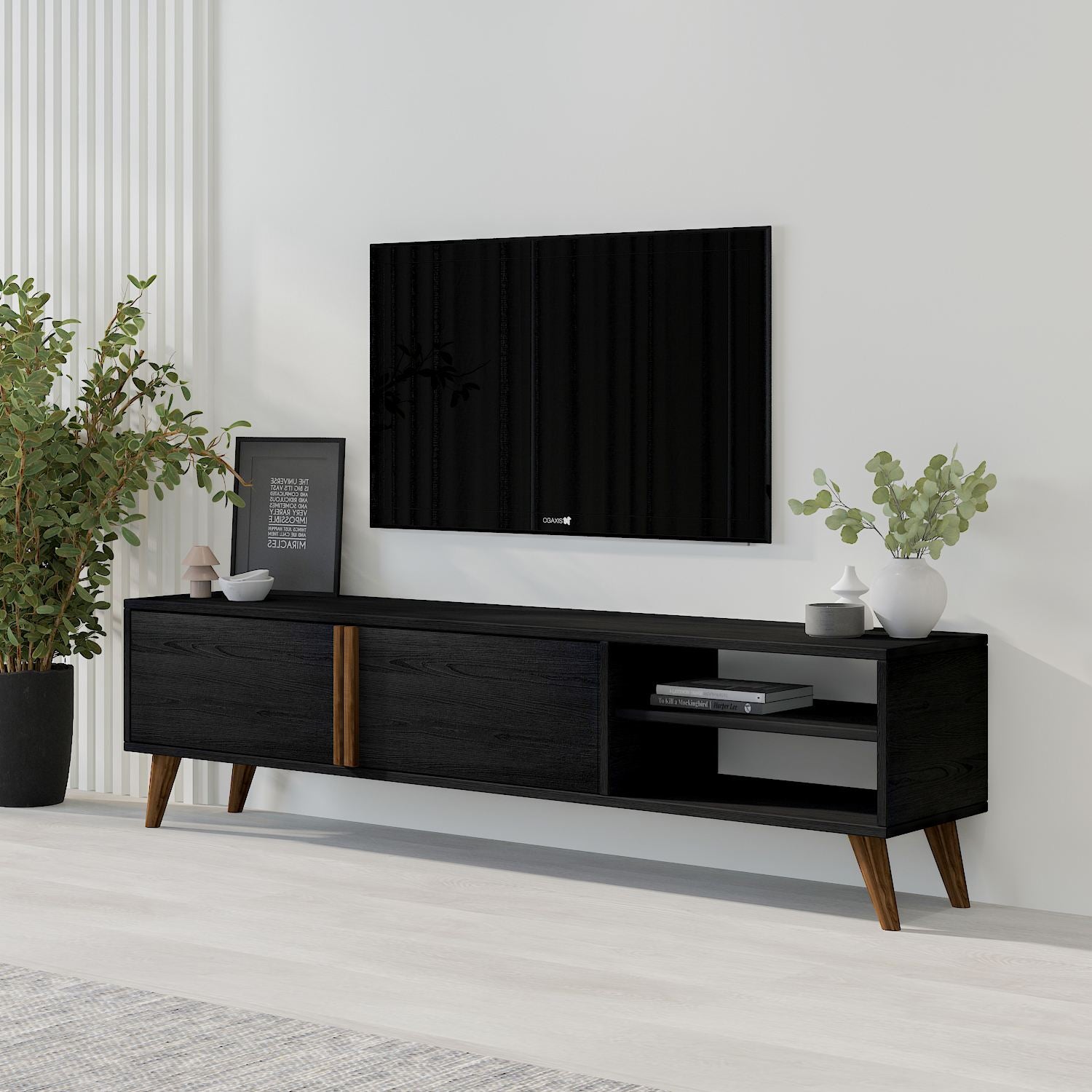 Móvel de TV – 160cm x 35cm x 29,6cm – Madeira Preta – MDF