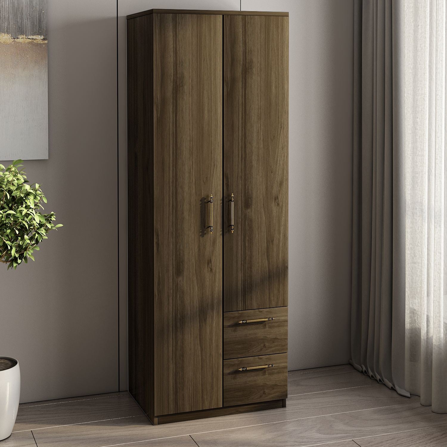 Guarda-Roupa – 60cm x 171,8cm x 45cm – Nogueira – Painel de Partículas Revestido de Melamina