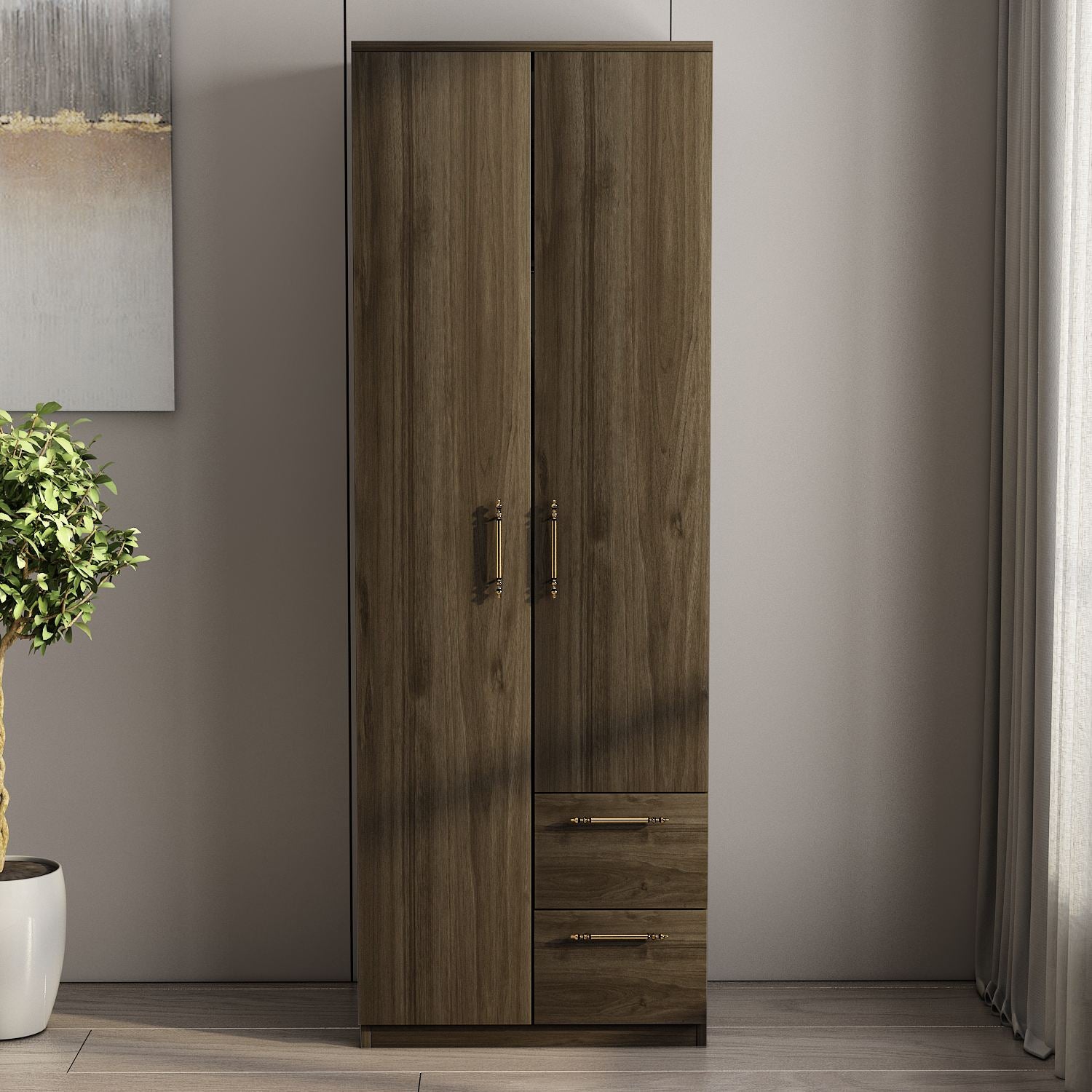Guarda-Roupa – 60cm x 171,8cm x 45cm – Nogueira – Painel de Partículas Revestido de Melamina