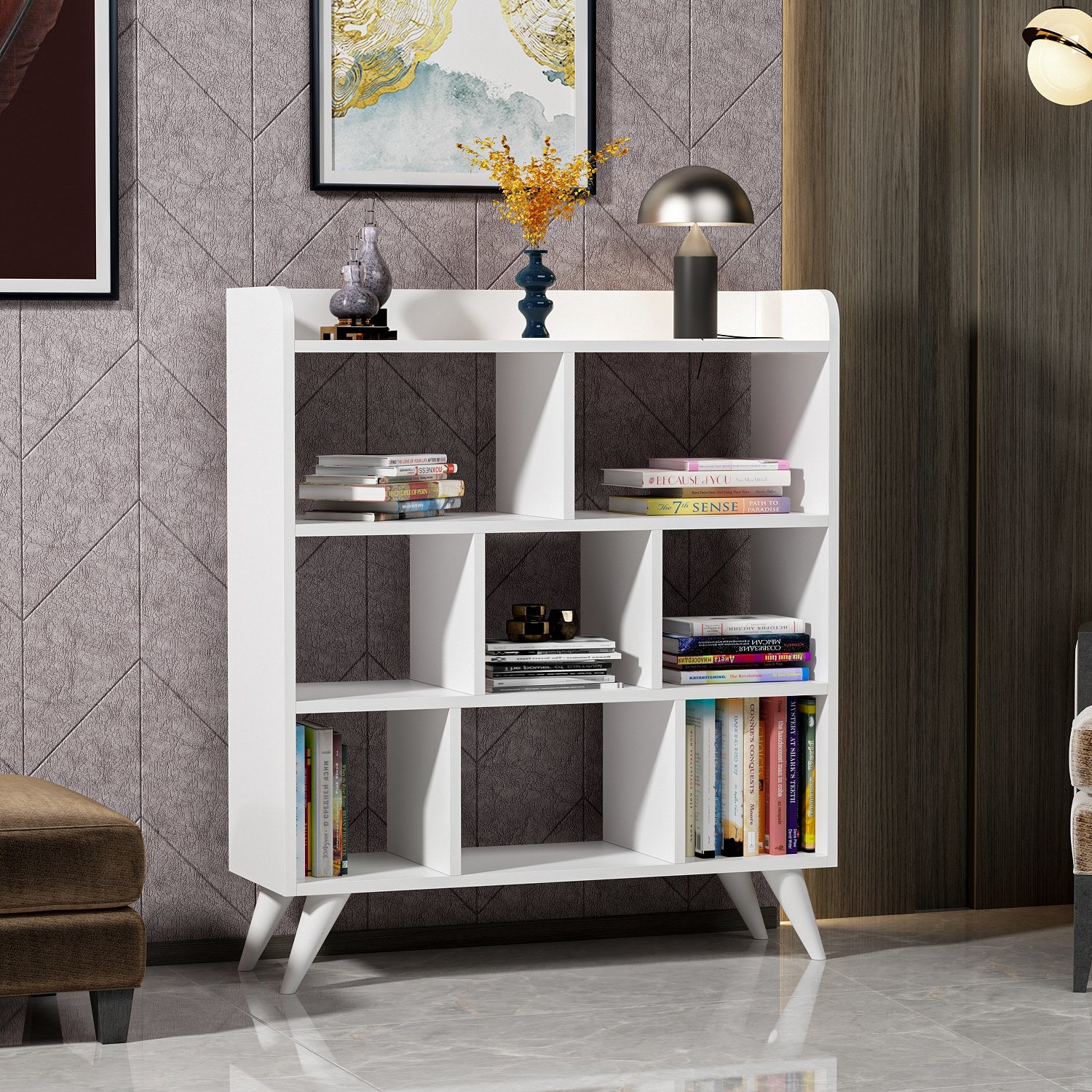 Estante de livros – 90 cm x 105 cm x 30 cm – Branco – Painel de partículas revestido a melamina