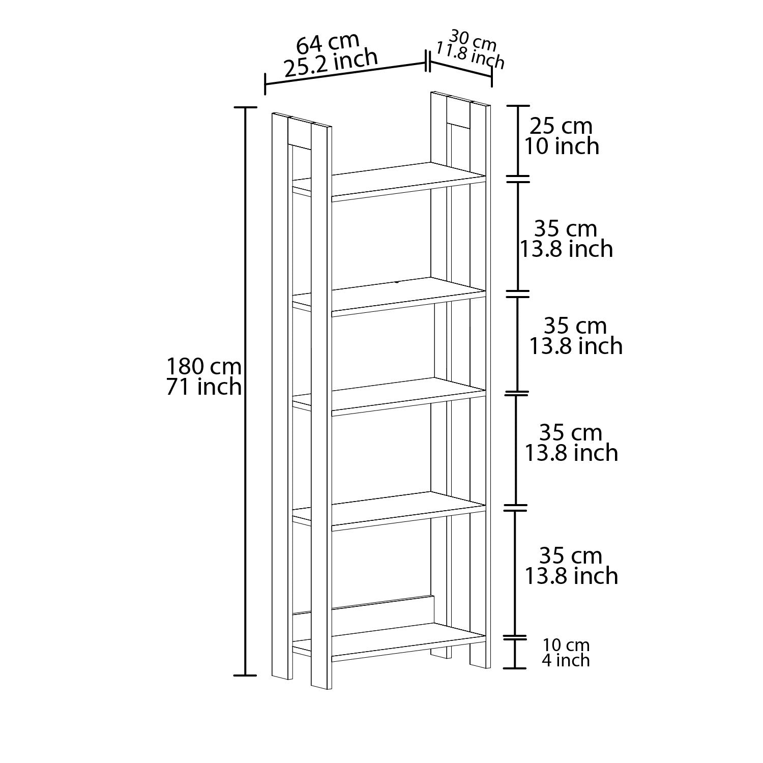 Estante de livros – 64cm x 180cm x 30cm – Branco – Painéis de partículas revestidos a melamina