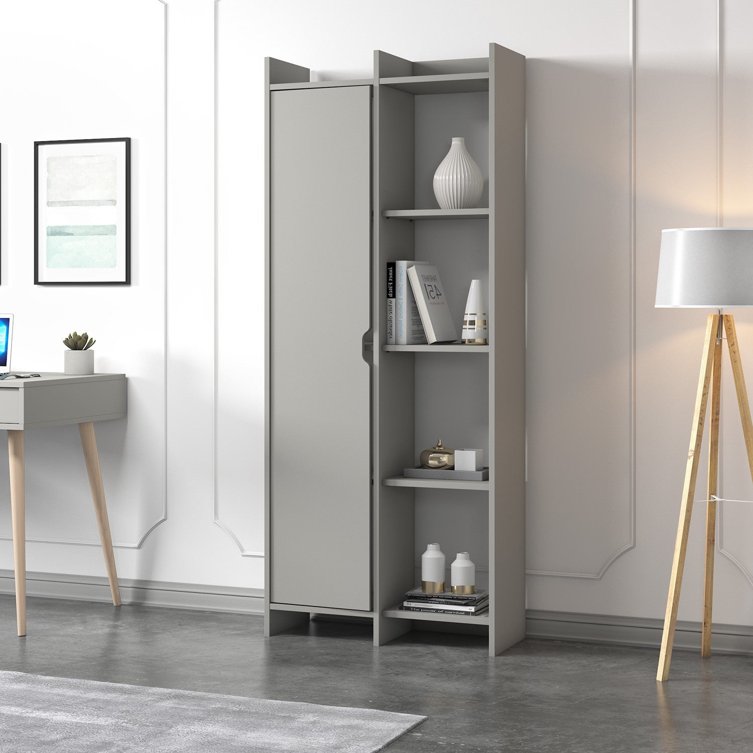 Estante de livros – 70cm x 180cm x 30cm – Cinzento – Painel de partículas revestido a melamina