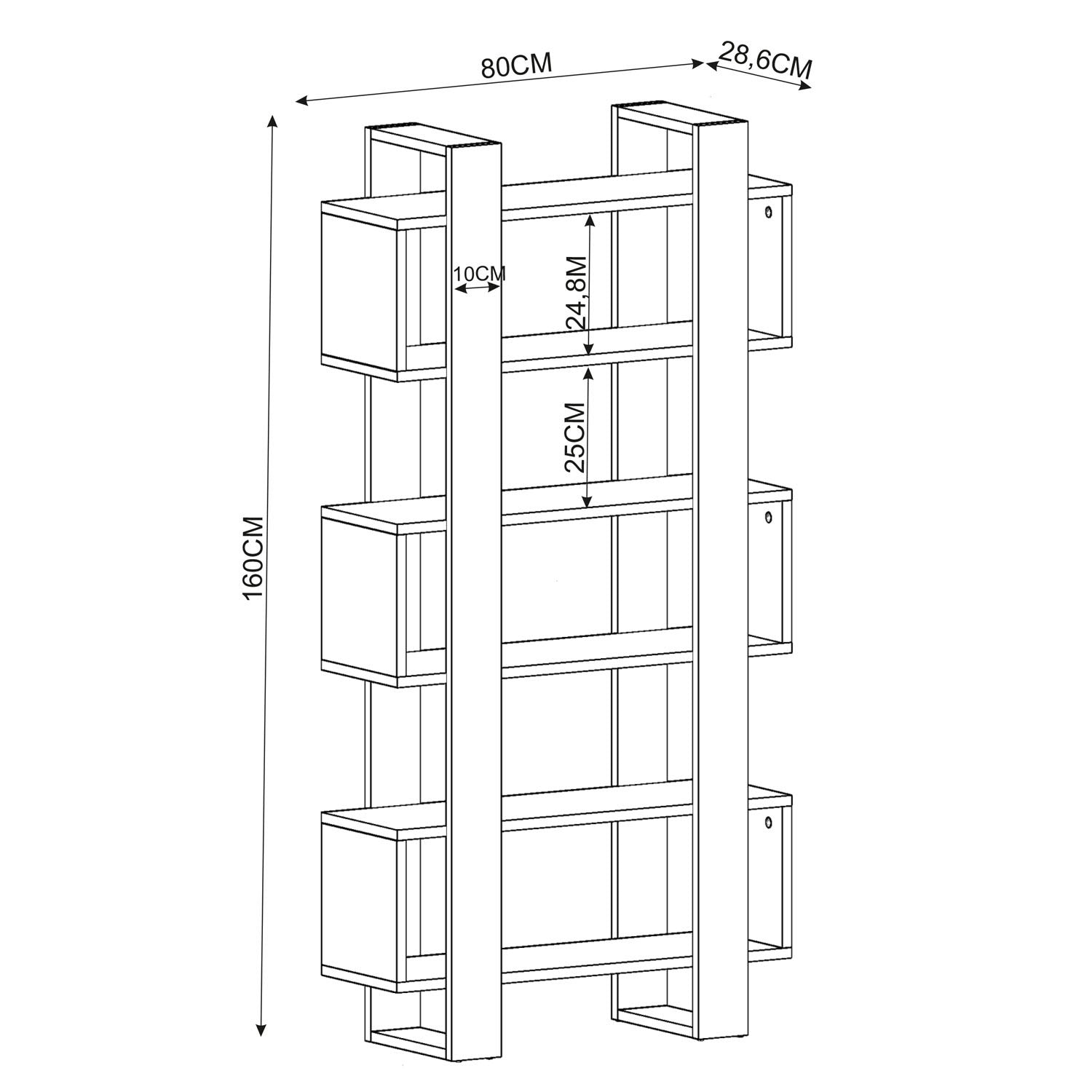 Estante de livros – 80 cm x 160 cm x 28,6 cm – Nogueira e Antracite – Painéis de partículas revestidos a melamina