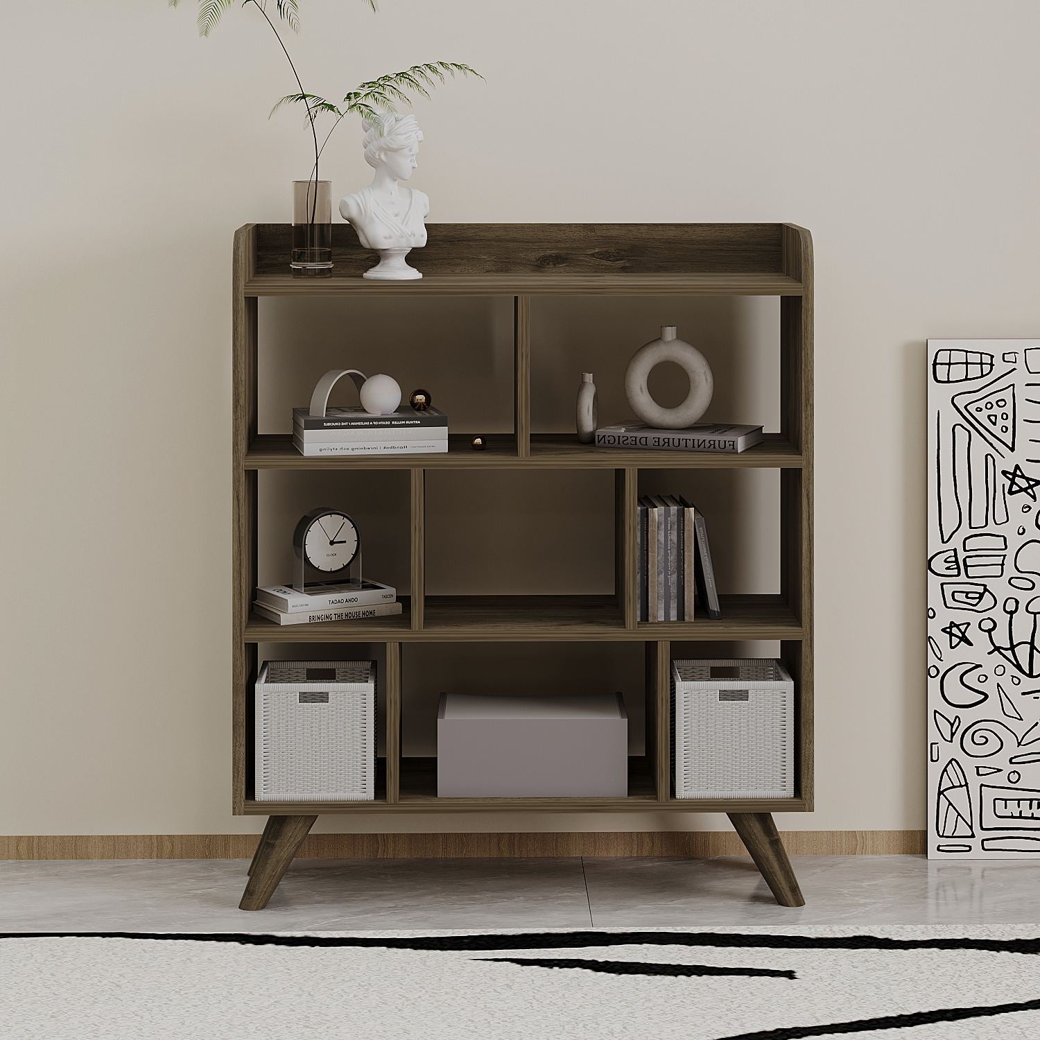 Estante de livros – 90 cm x 105 cm x 30 cm – Noz – Madeira aglomerada