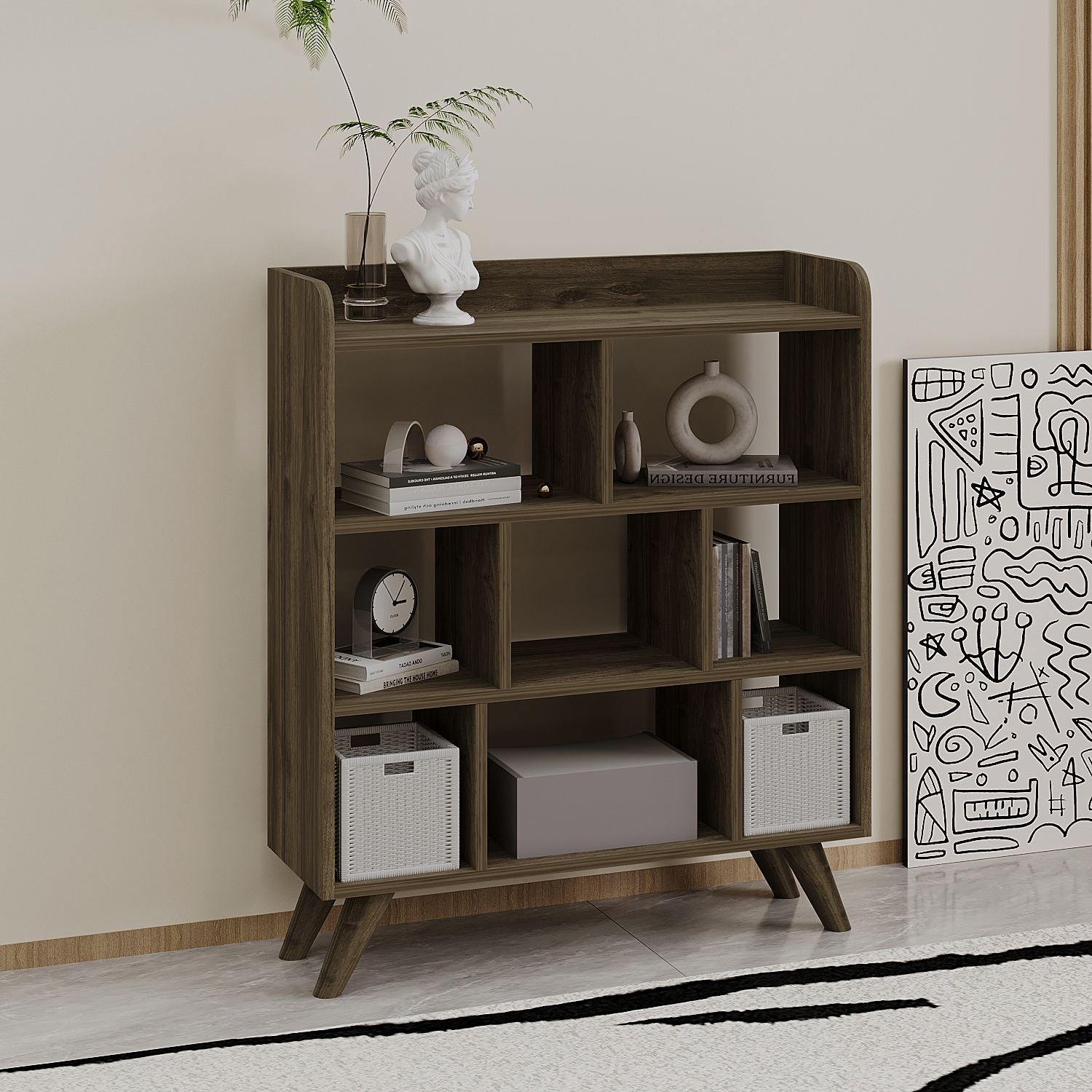 Estante de livros – 90 cm x 105 cm x 30 cm – Noz – Madeira aglomerada