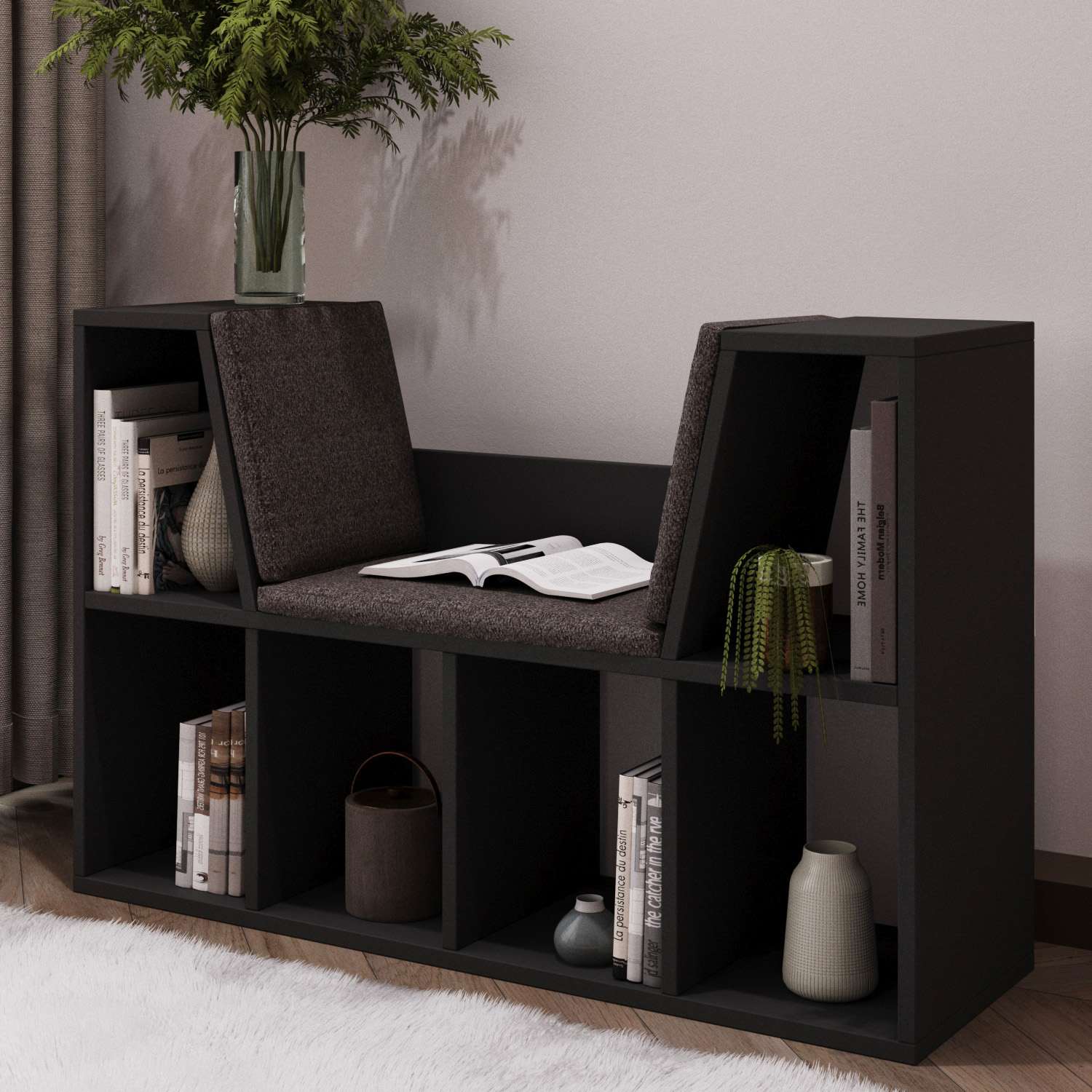 Estante de livros – 103cm x 63cm x 30cm – Antracite – Madeira Aglomerada Revestida de Melamina