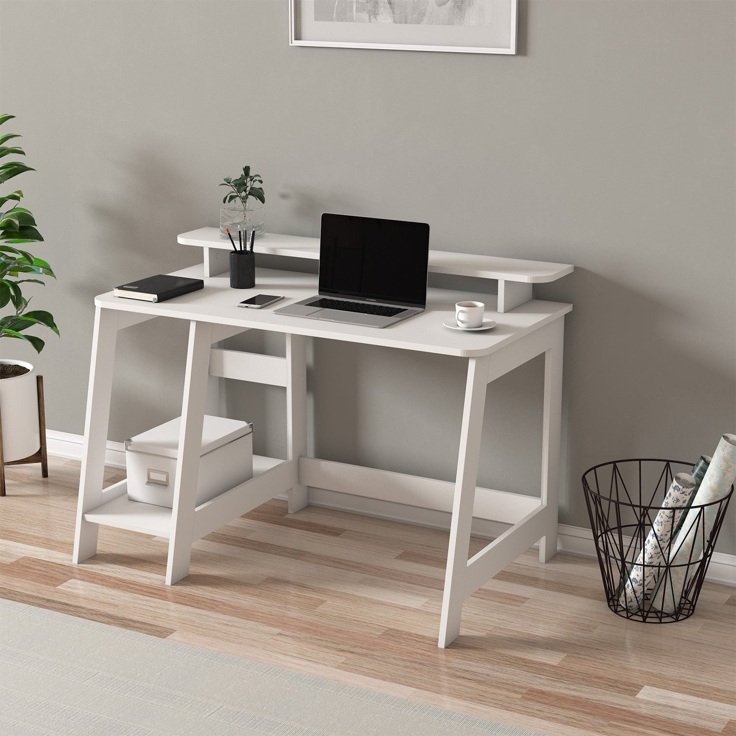 Secretária de Estudo – 120 cm x 73 cm x 60 cm – Branco – Painel de partículas revestido a melamina