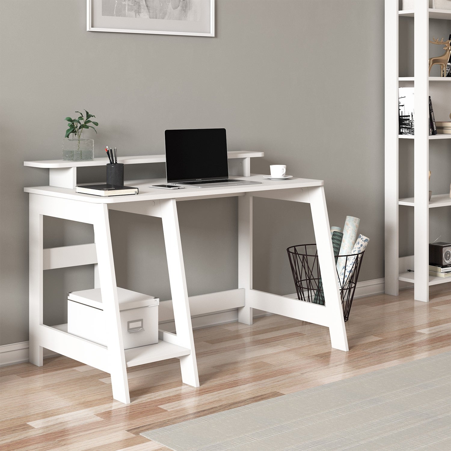 Secretária de Estudo – 120 cm x 73 cm x 60 cm – Branco – Painel de partículas revestido a melamina