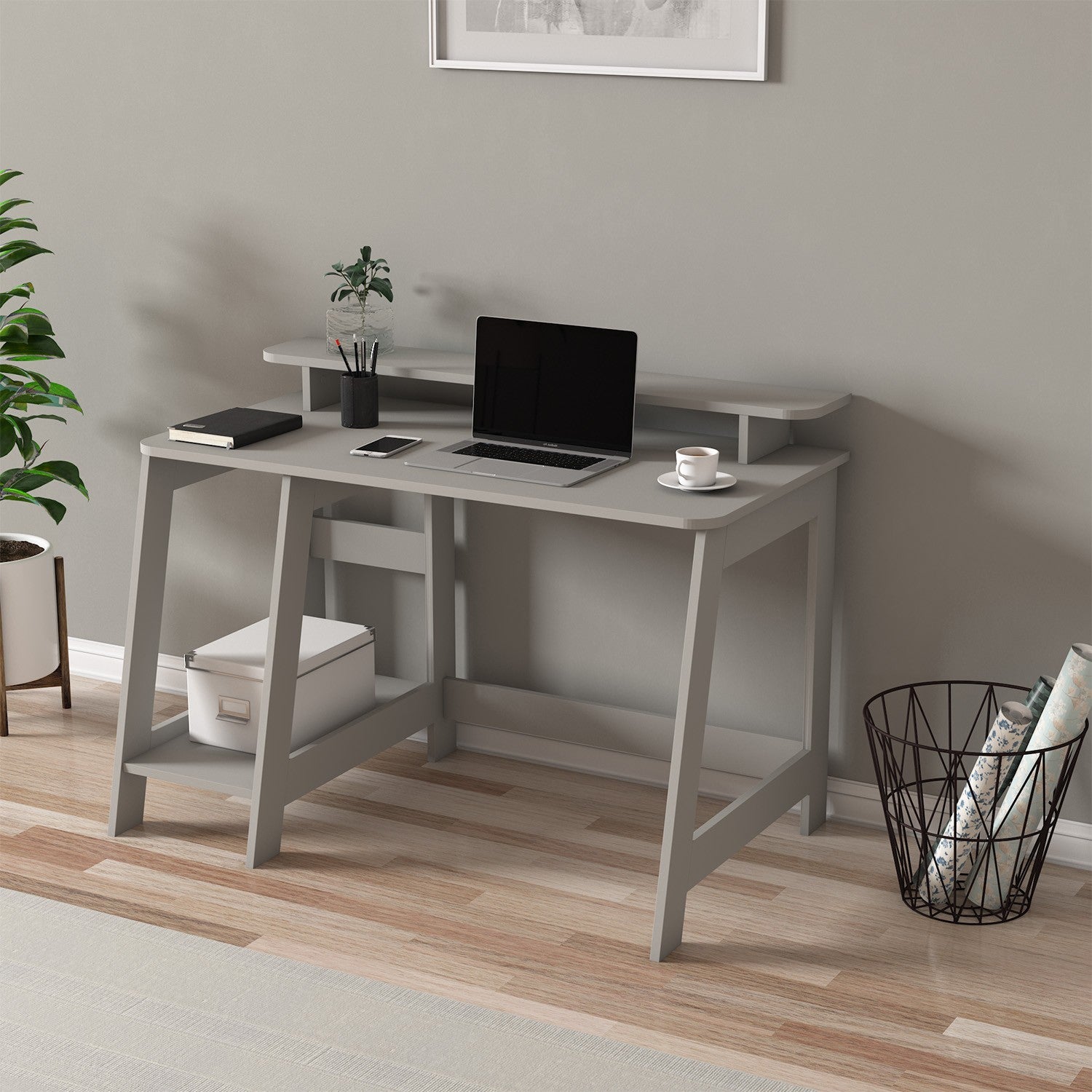 Secretária de Estudo – 120cm x 73cm x 60cm – Cinza – Painéis de partículas revestidos a melamina