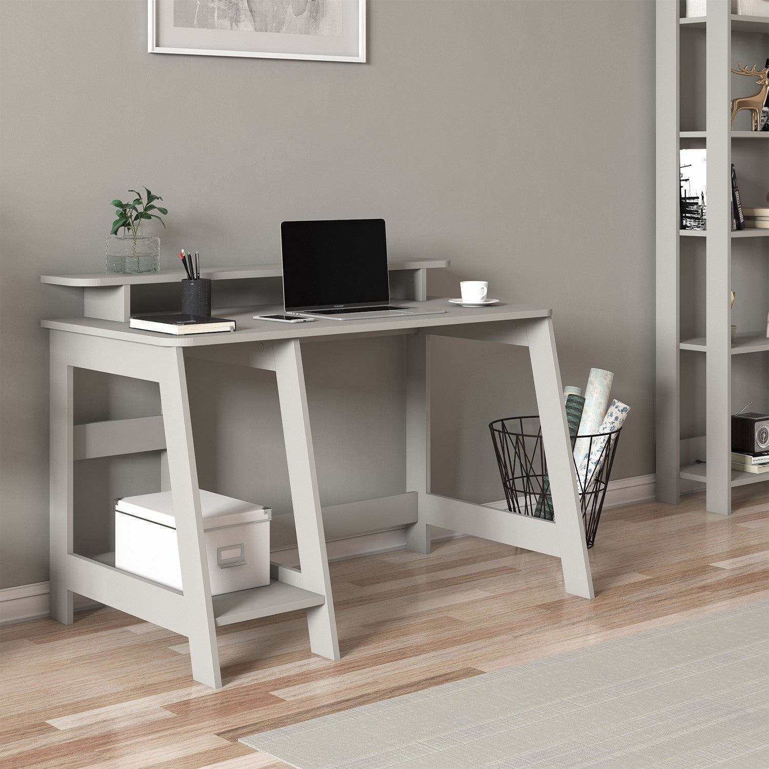 Secretária de Estudo – 120cm x 73cm x 60cm – Cinza – Painéis de partículas revestidos a melamina