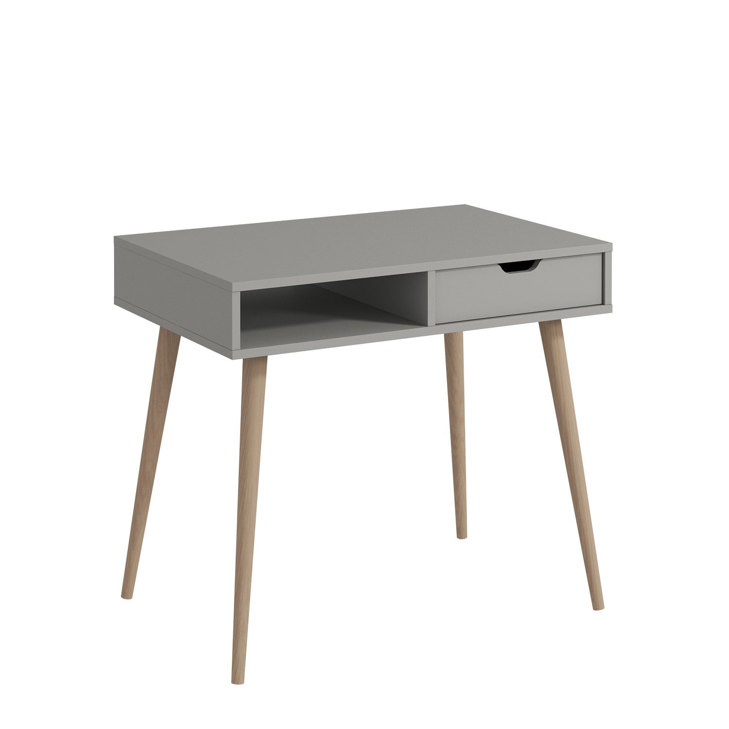 Secretária de Estudo – 90cm x 80cm x 60cm – Cinza e Madeira – Painel de Partículas com Revestimento a Melamina