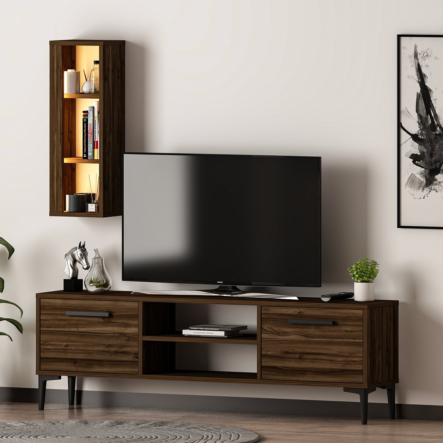 Móvel de TV – 150 cm x 48 cm x 29,6 cm – nogueira – melamina