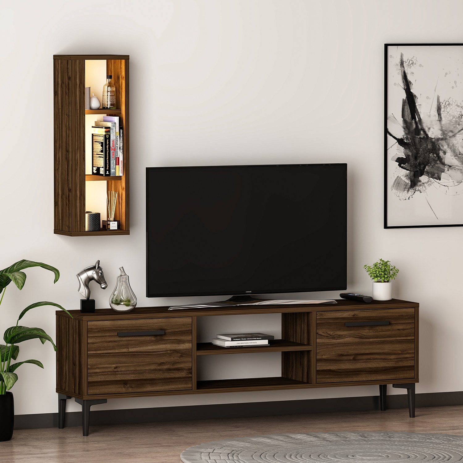 Móvel de TV – 150 cm x 48 cm x 29,6 cm – nogueira – melamina