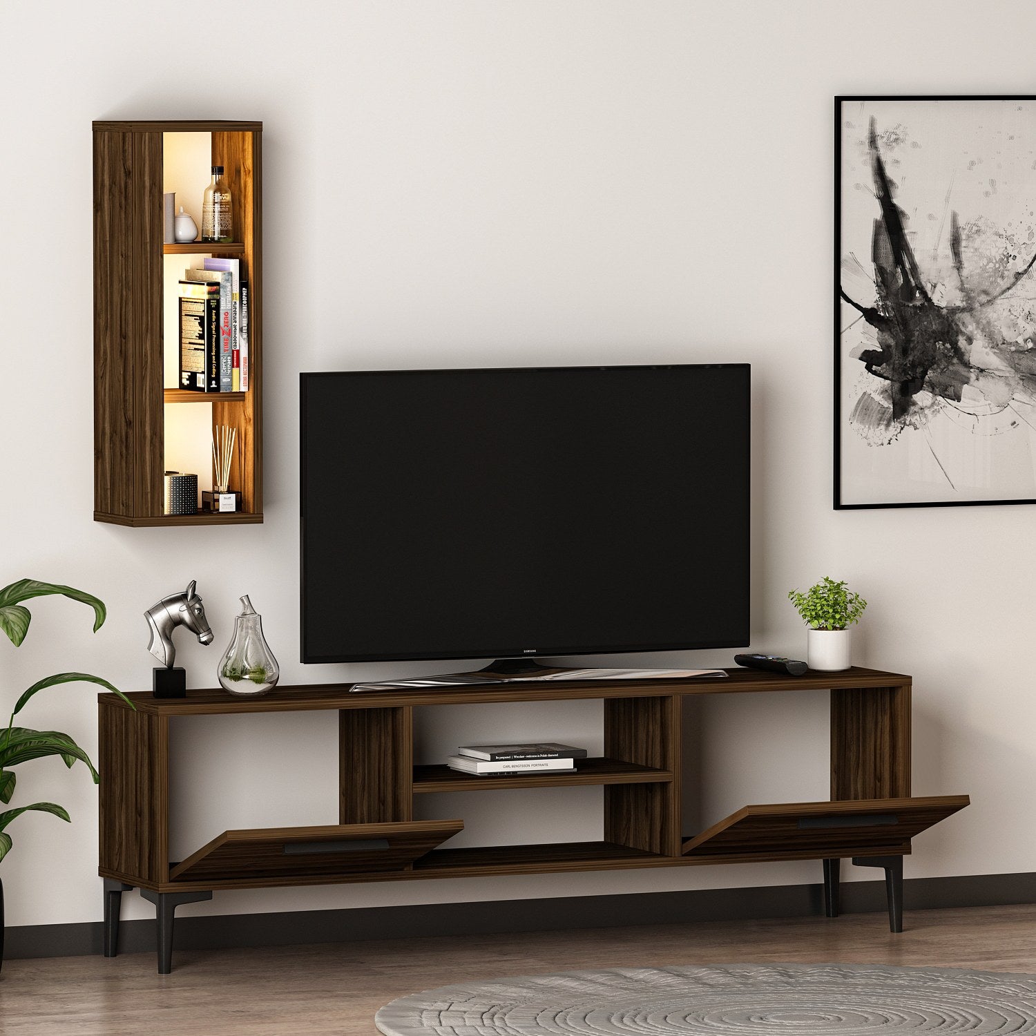 Móvel de TV – 150 cm x 48 cm x 29,6 cm – nogueira – melamina