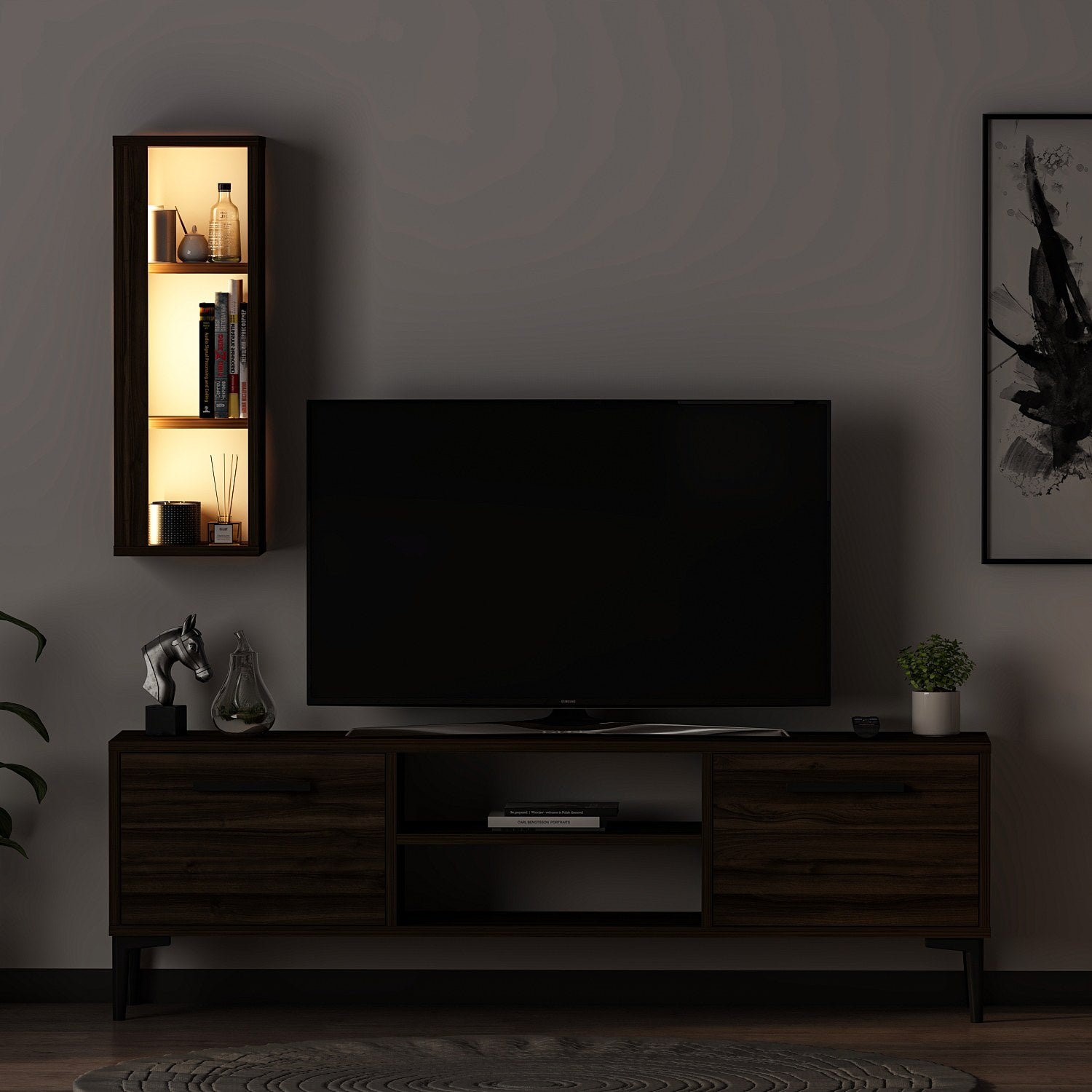 Móvel de TV – 150 cm x 48 cm x 29,6 cm – nogueira – melamina