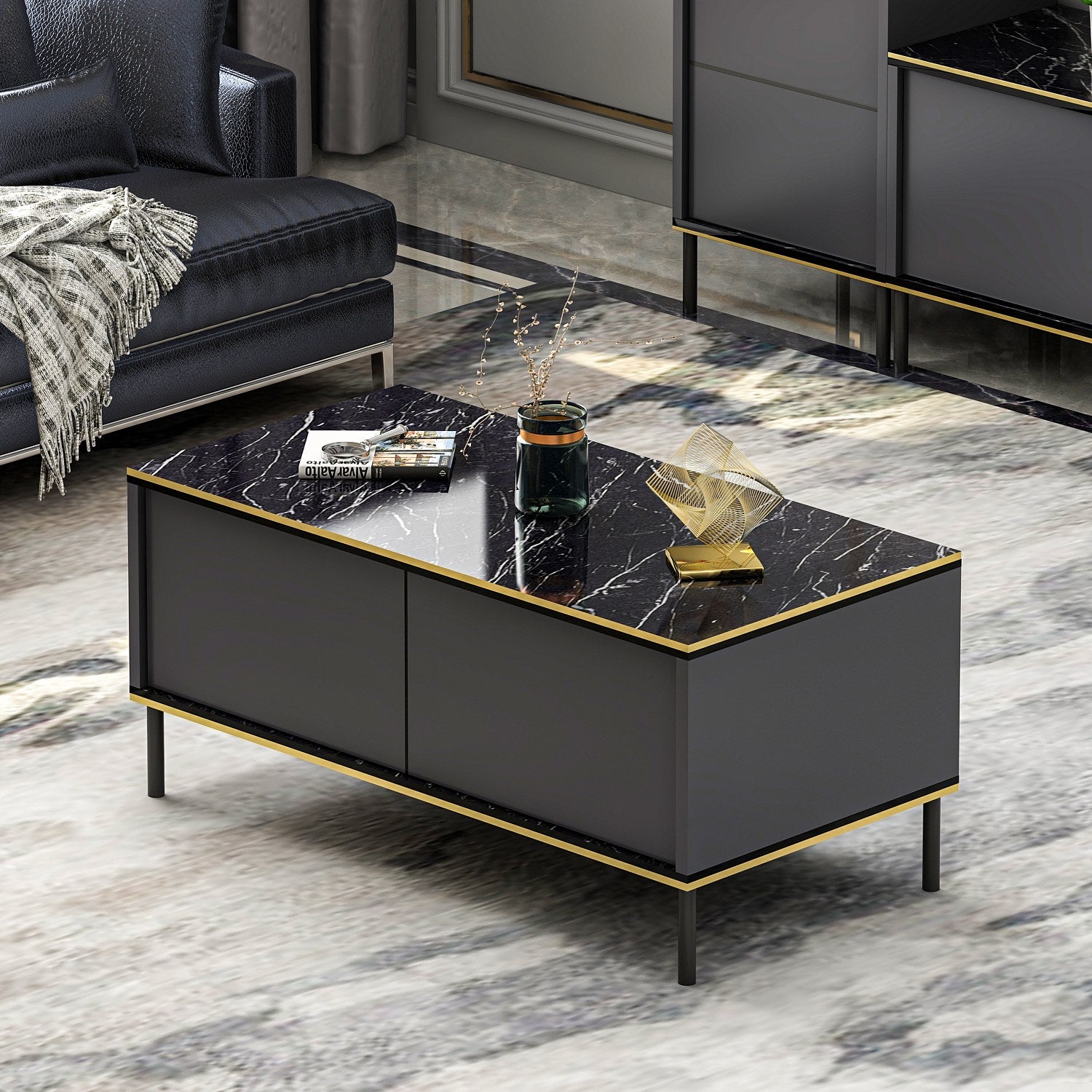 Mesa de Centro Elegante em Antracite, 90 x 40 x 45 cm | Painel de Partículas 100% Revestido em Melamina, 18 mm de Espessura | Perfeita para Salas de Estar e Espaços Modernos