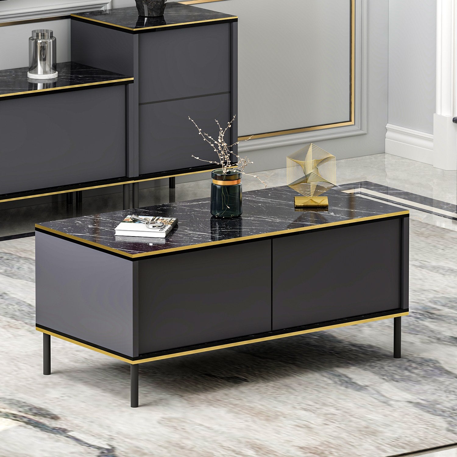 Mesa de Centro Elegante em Antracite, 90 x 40 x 45 cm | Painel de Partículas 100% Revestido em Melamina, 18 mm de Espessura | Perfeita para Salas de Estar e Espaços Modernos