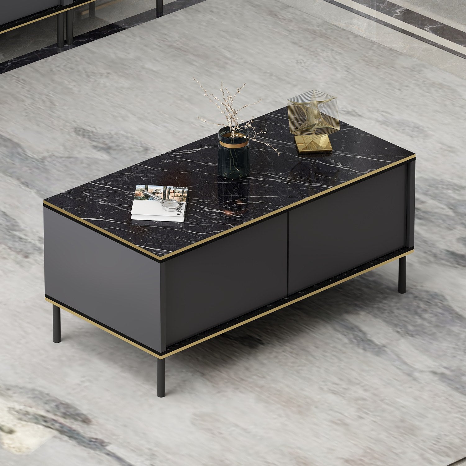 Mesa de Centro Elegante em Antracite, 90 x 40 x 45 cm | Painel de Partículas 100% Revestido em Melamina, 18 mm de Espessura | Perfeita para Salas de Estar e Espaços Modernos
