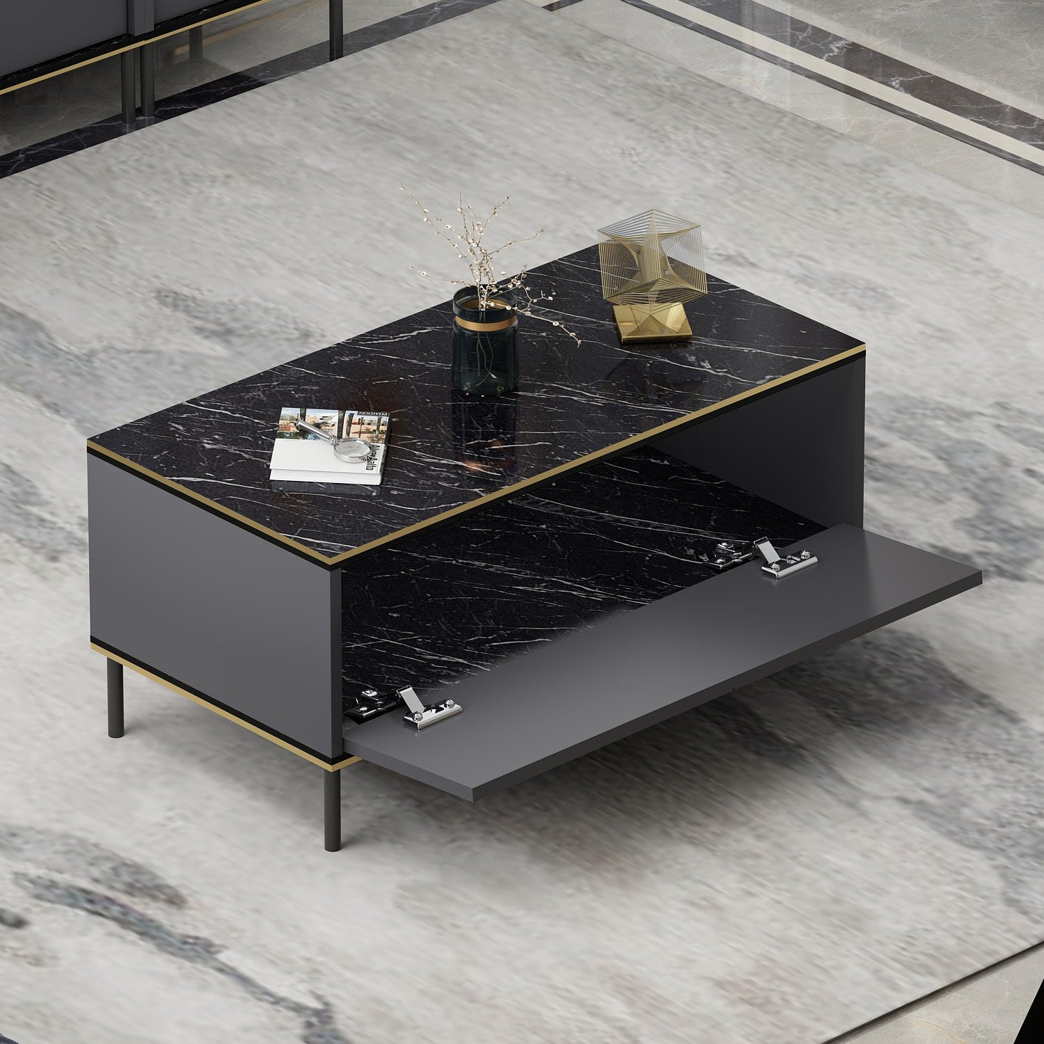 Mesa de Centro Elegante em Antracite, 90 x 40 x 45 cm | Painel de Partículas 100% Revestido em Melamina, 18 mm de Espessura | Perfeita para Salas de Estar e Espaços Modernos