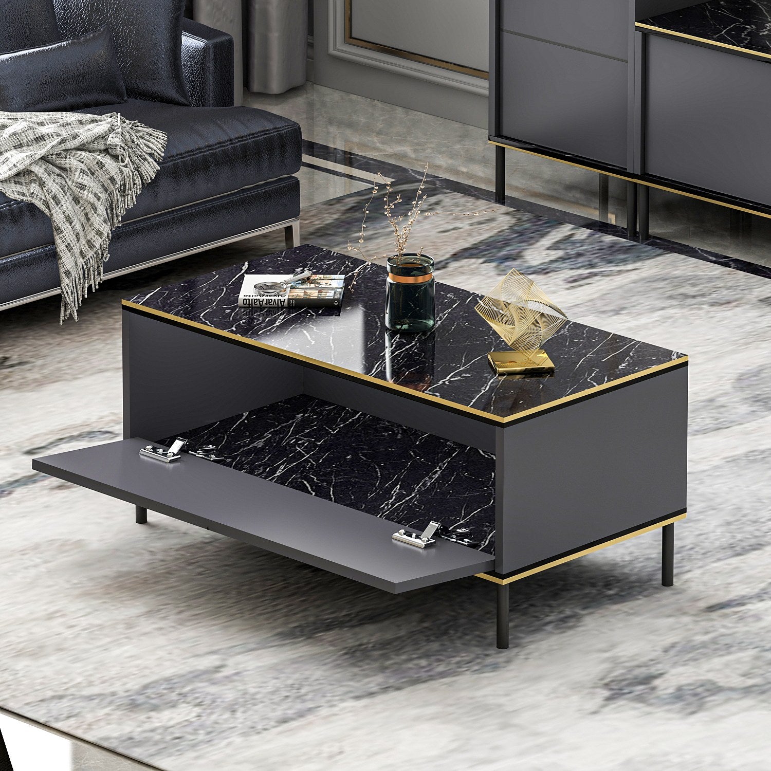 Mesa de Centro Elegante em Antracite, 90 x 40 x 45 cm | Painel de Partículas 100% Revestido em Melamina, 18 mm de Espessura | Perfeita para Salas de Estar e Espaços Modernos