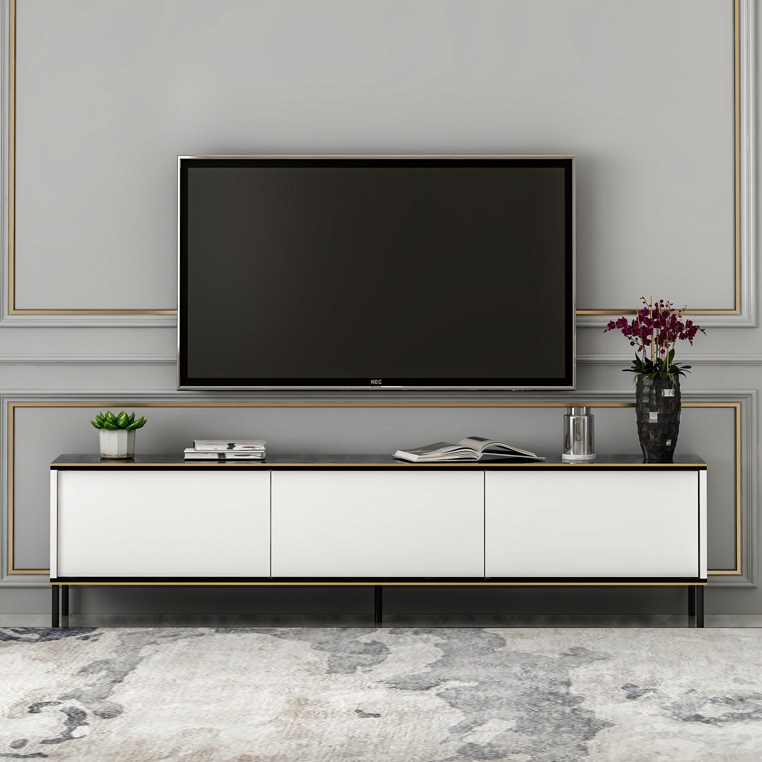 Móvel de TV – 180cm x 45.2cm x 35cm – Branco – Painel de partículas revestido a melamina