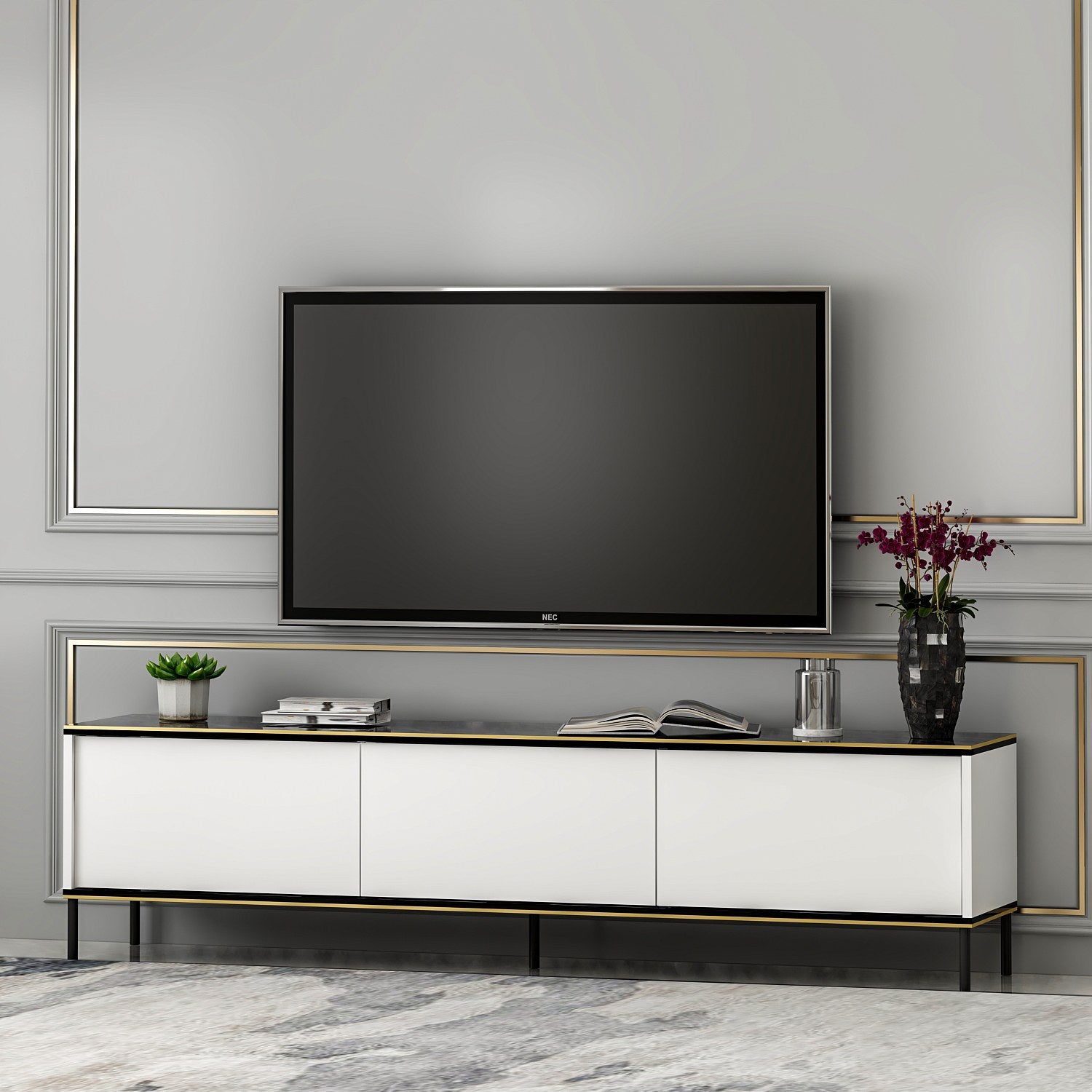 Móvel de TV – 180cm x 45.2cm x 35cm – Branco – Painel de partículas revestido a melamina