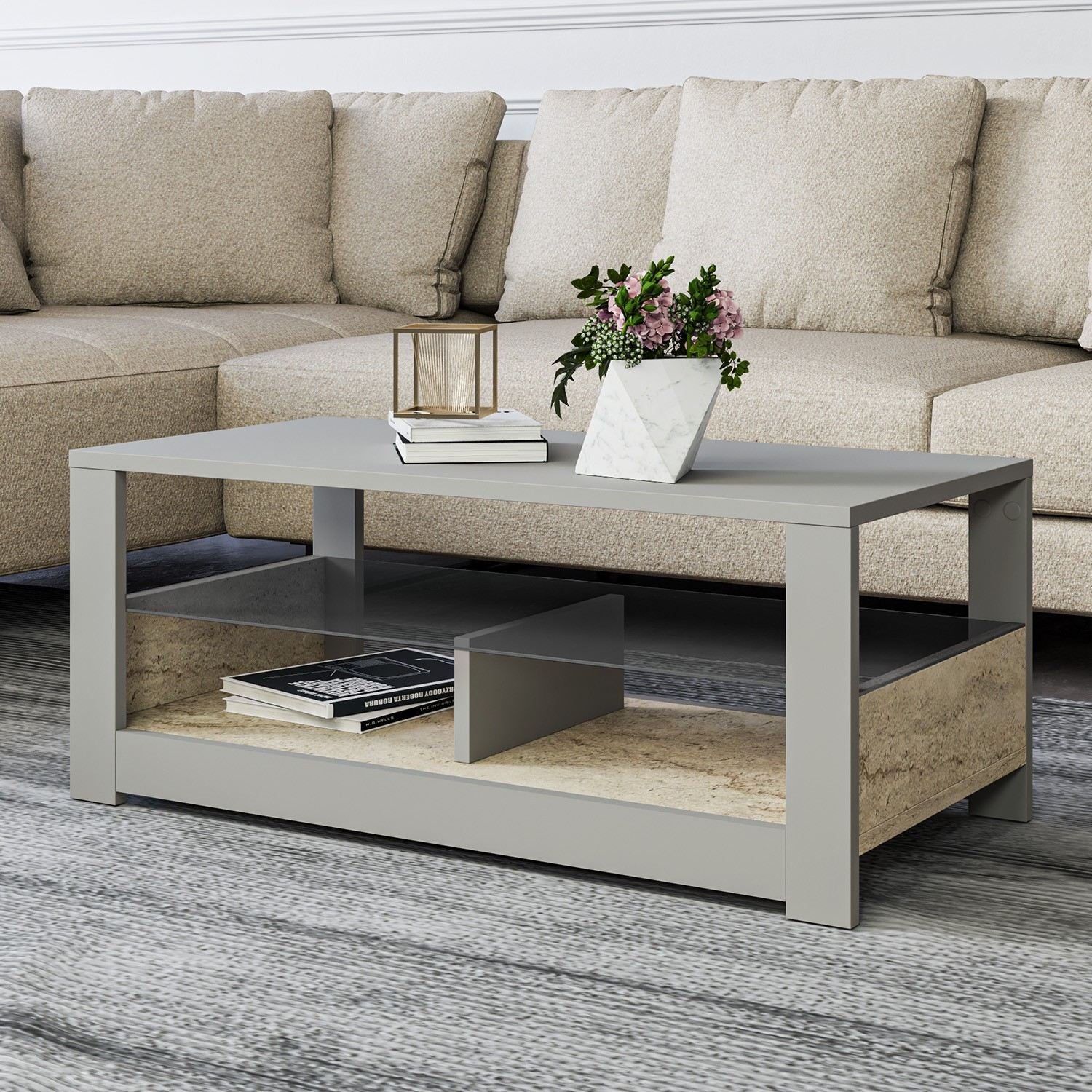 Mesa de Centro-Aydos-Cinza
Travertino
