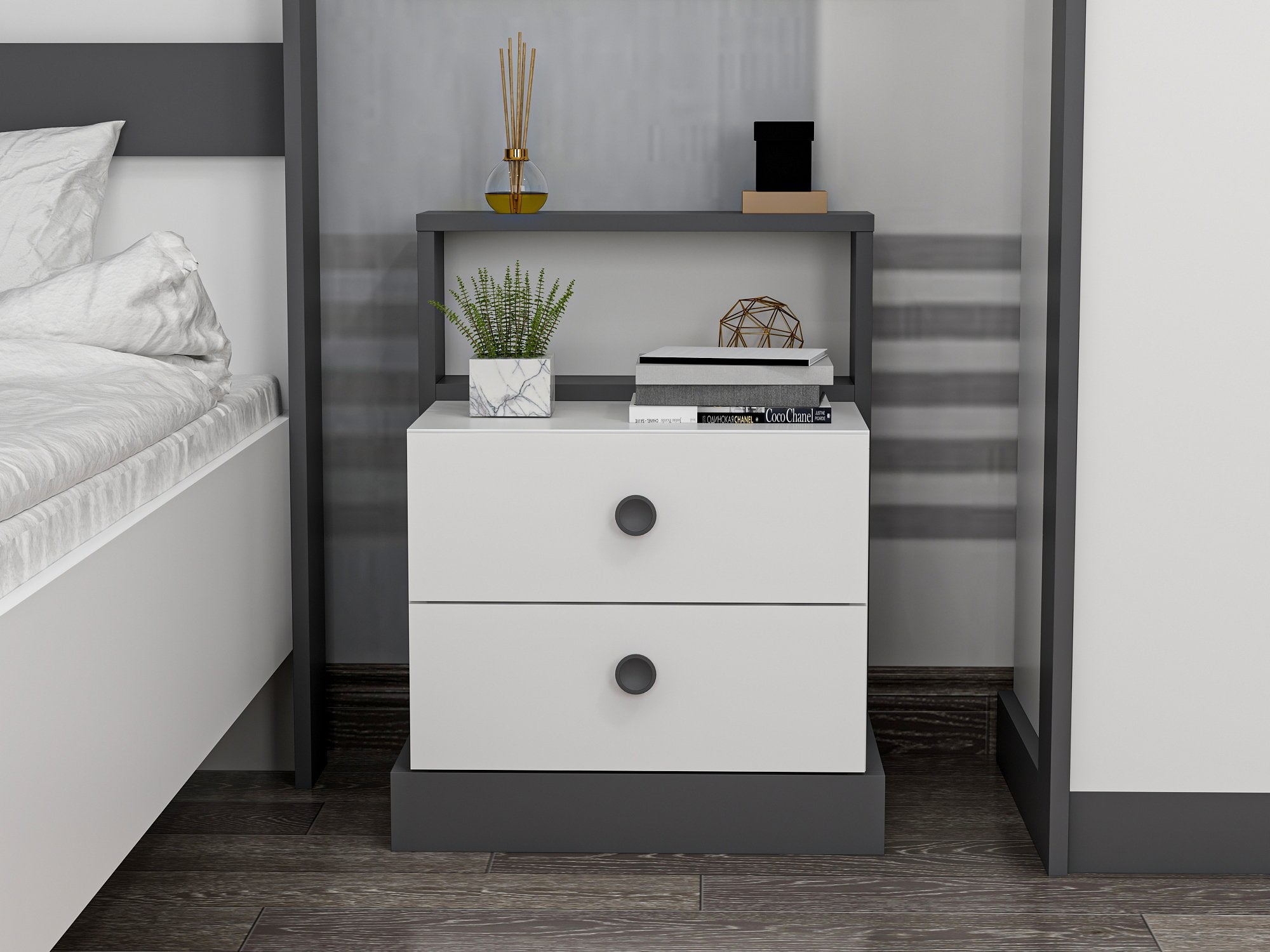 Mesa de cabeceira-Life-Antracite
Branco