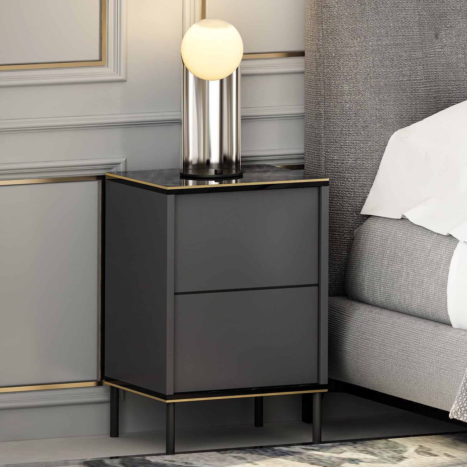 Mesa de cabeceira elegante em antracite, 40 x 60 x 35 cm | Painel de partículas 100% revestido em melamina, 18 mm de espessura | Montável na parede com várias prateleiras, design moderno