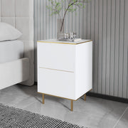 Mesa de cabeceira elegante com opção de montagem na parede, mármore branco e dourado, 40 x 60 x 35 cm | Painel de partículas 100% revestido de melamina, 18 mm de espessura, design elegante e funcional