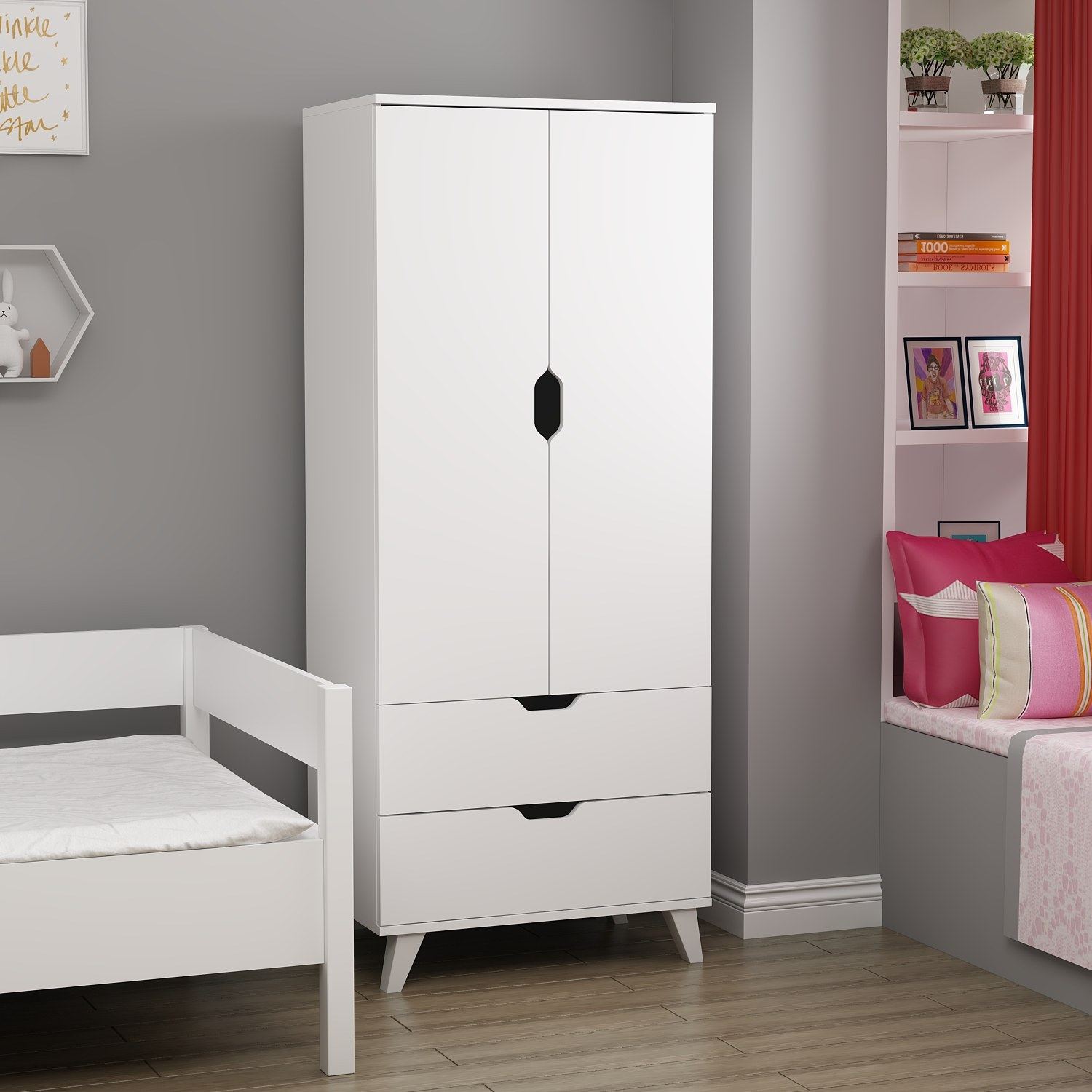 Guarda-roupa – 72cm x 176cm x 47cm – Branco – Painéis de partículas revestidos a melamina
