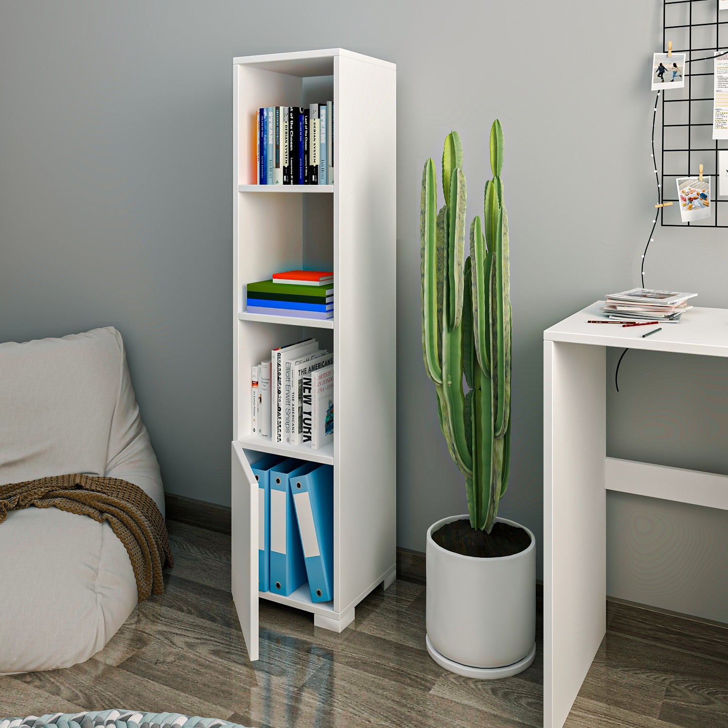 Estante de livros – 136 cm x 31 cm x 29,6 cm – Branco – Painel de partículas revestido a melamina