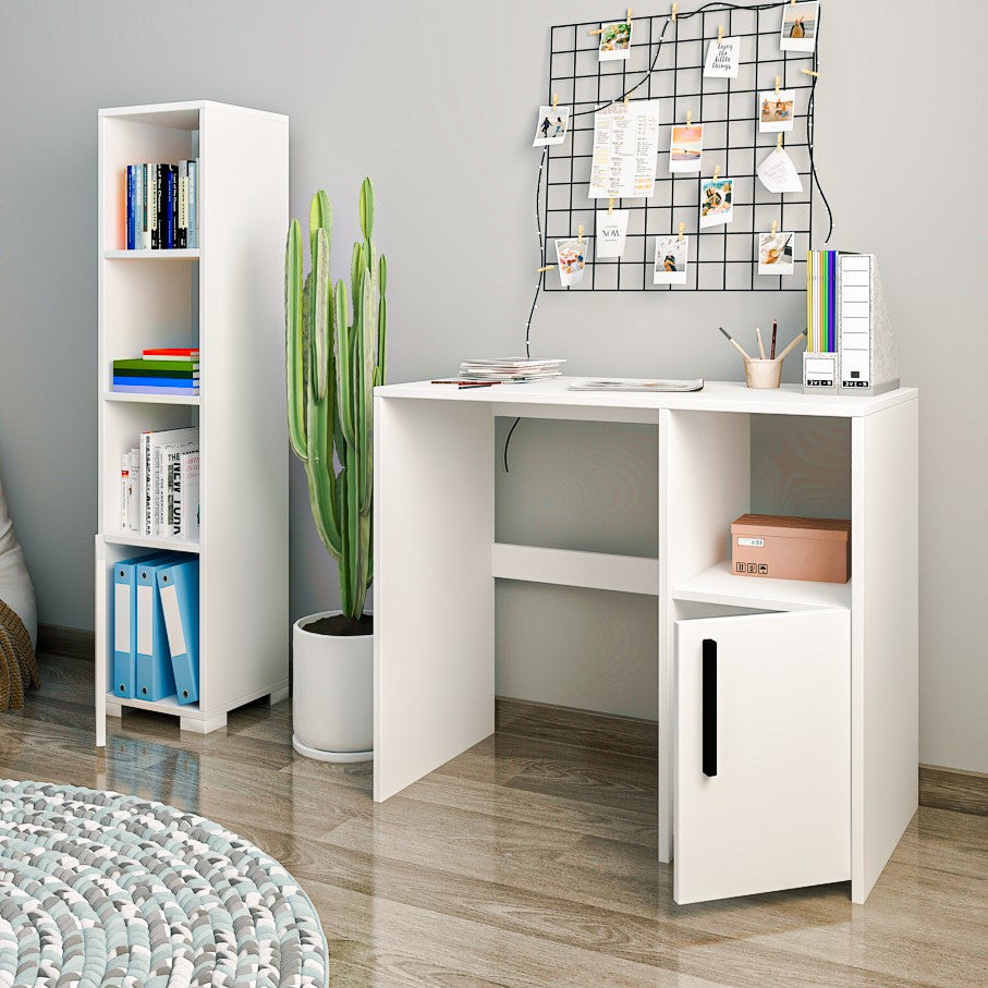 Secretária e Estante de Estudo – 90cm x 45cm x 77.8cm – Branco – Painel de Partículas
