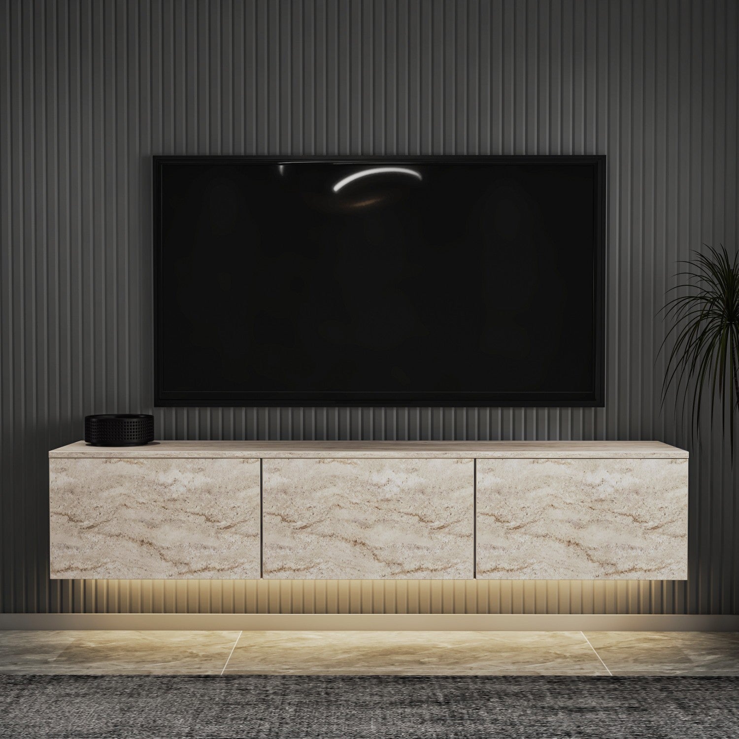 Móvel de TV – 160 cm x 35 cm x 32 cm – Cor Travertino – Painel de partículas revestido a melamina