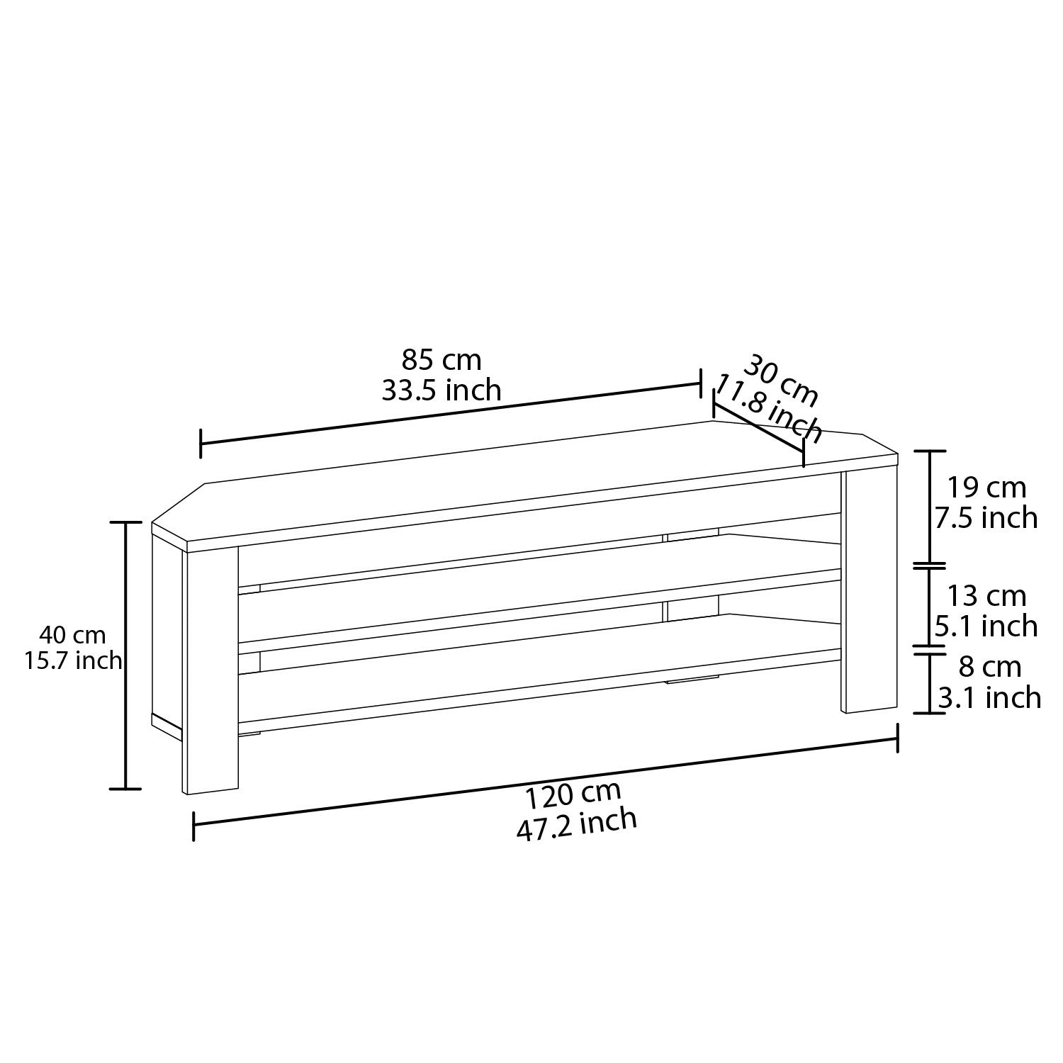 Móvel de TV – 120cm x 40cm x 30cm – Carvalho – Painel de partículas revestido a melamina