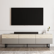 Móvel de TV – 180 cm x 49 cm x 37 cm – Cinzento e Travertino – Painéis de partículas revestidos a melamina