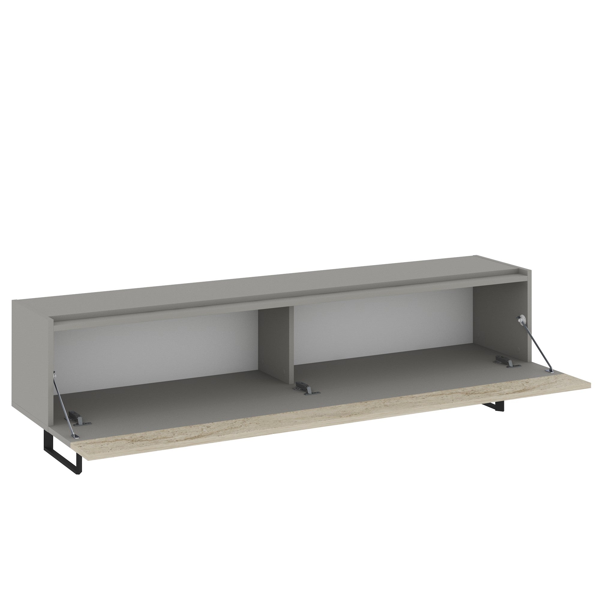 Móvel de TV – 180 cm x 49 cm x 37 cm – Cinzento e Travertino – Painéis de partículas revestidos a melamina