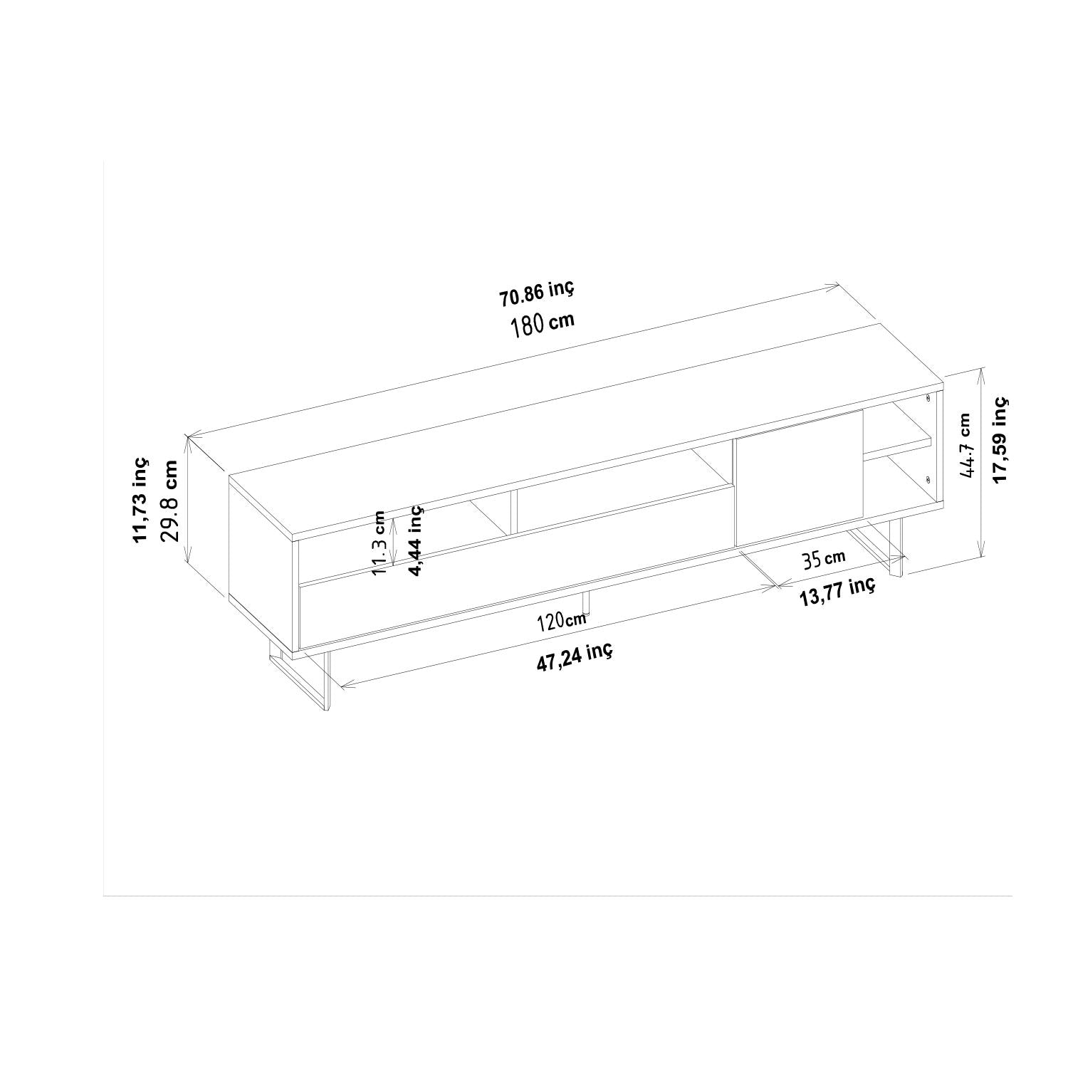 Móvel de TV – 180 cm x 44,7 cm x 29,8 cm – Cinza e Carvalho – Painel de Partículas Revestido a Melamina