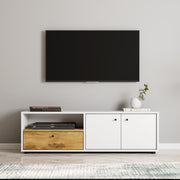 Móvel de TV – 136 cm x 42 cm x 35 cm – Branco e Carvalho – Painéis de Partículas