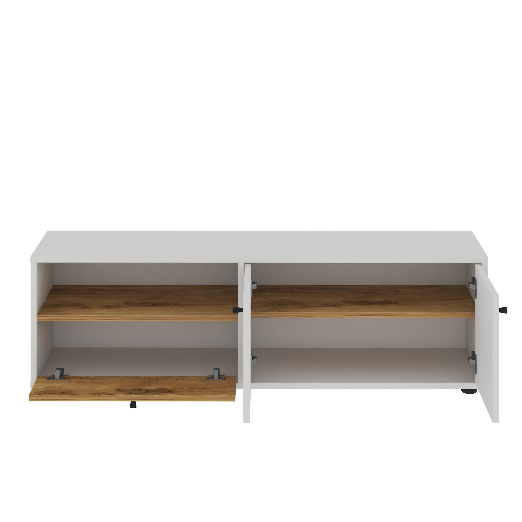 Móvel de TV – 136 cm x 42 cm x 35 cm – Branco e Carvalho – Painéis de Partículas