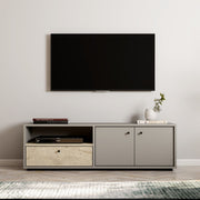 Móvel de TV – 136 cm x 42 cm x 35 cm – Cinzento e Travertino – Painel de partículas revestido a melamina