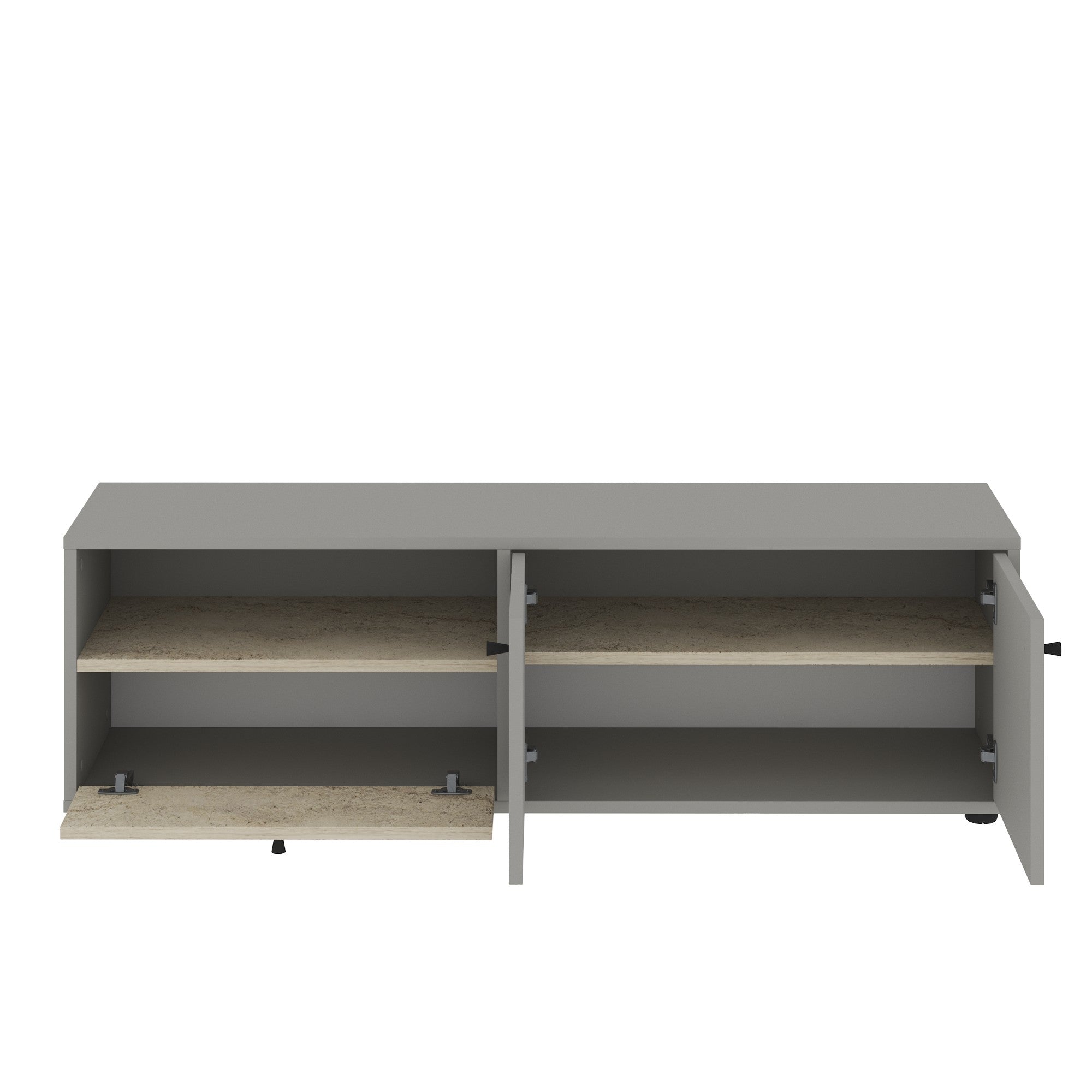 Móvel de TV – 136 cm x 42 cm x 35 cm – Cinzento e Travertino – Painel de partículas revestido a melamina