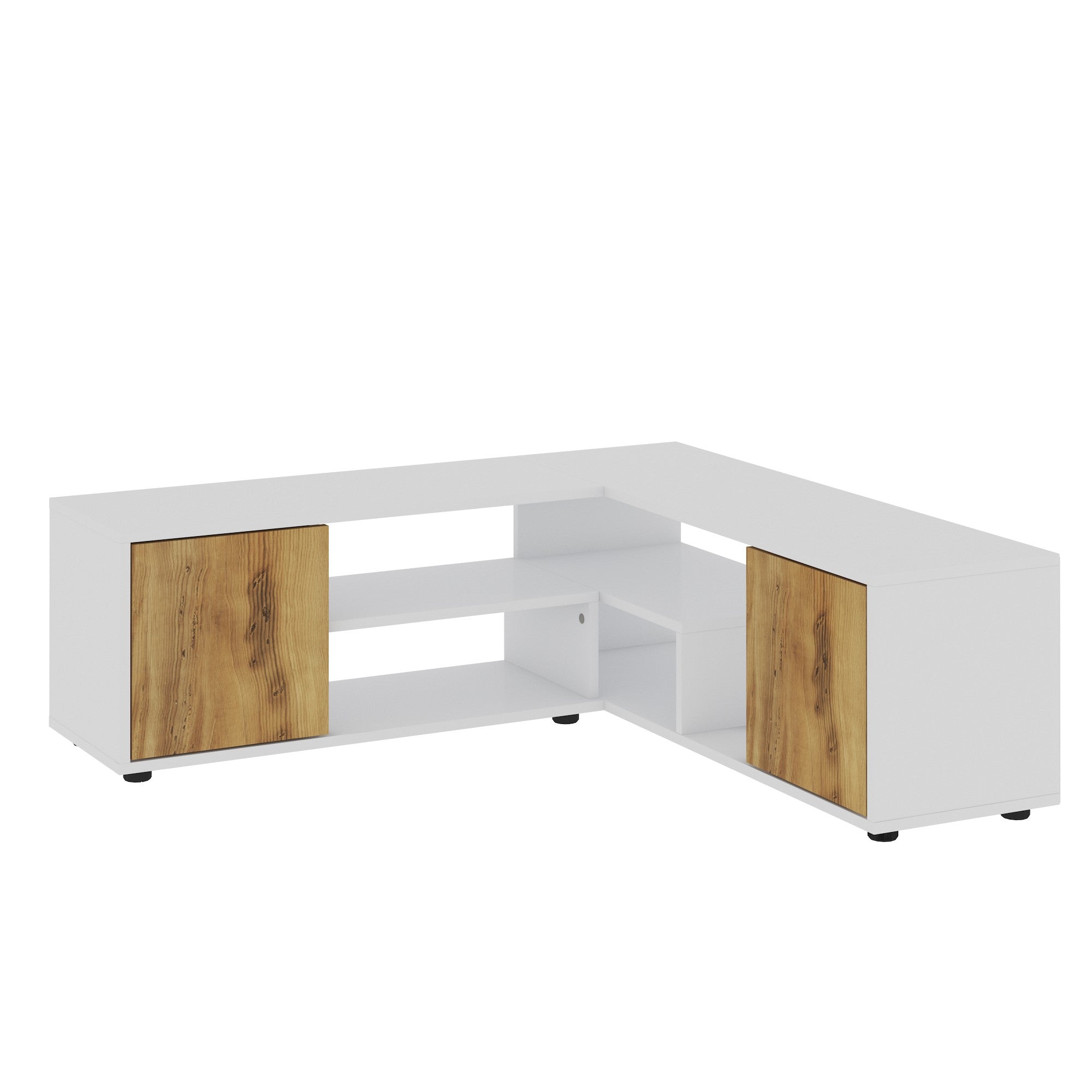 Móvel de TV – 120cm/125cm x 40cm x 35cm – Branco e Carvalho – MDF