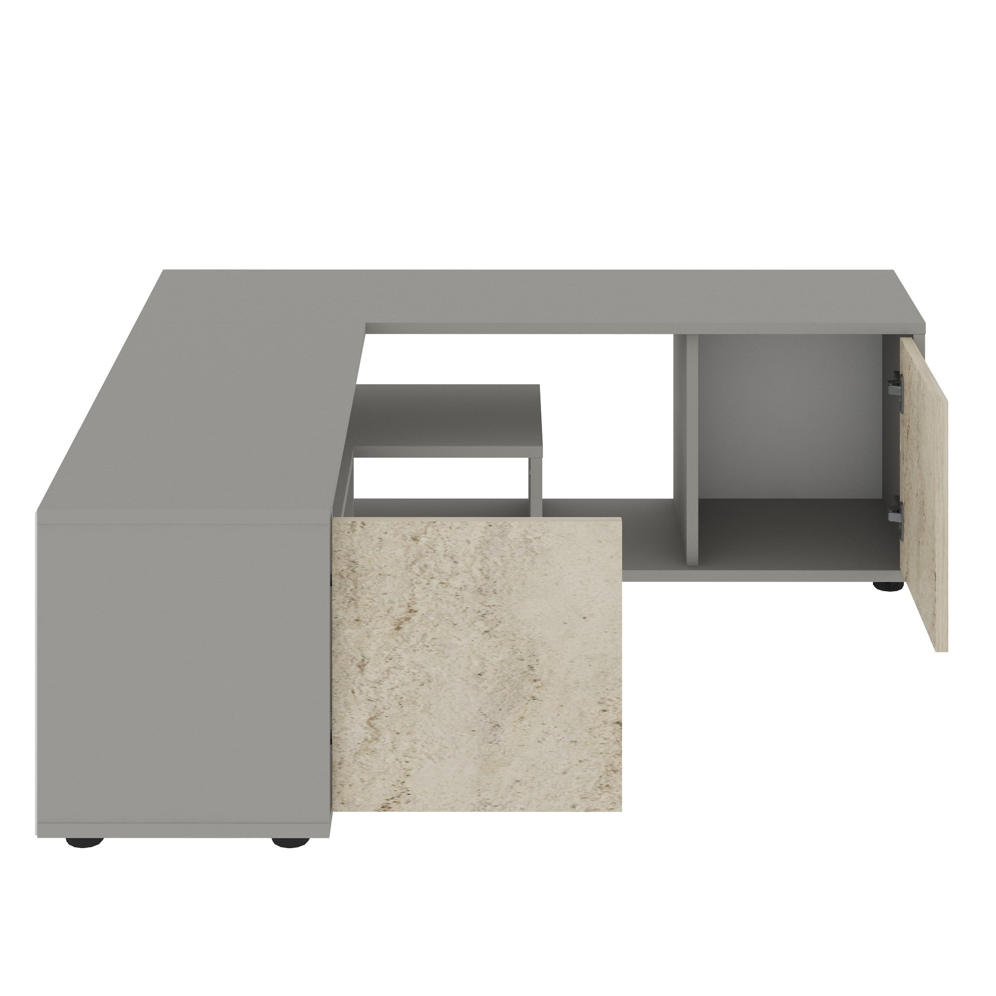 Móvel de TV – 120 cm x 125 cm x 40 cm x 35 cm – Cinzento e Travertino – Painel de partículas revestido a melamina
