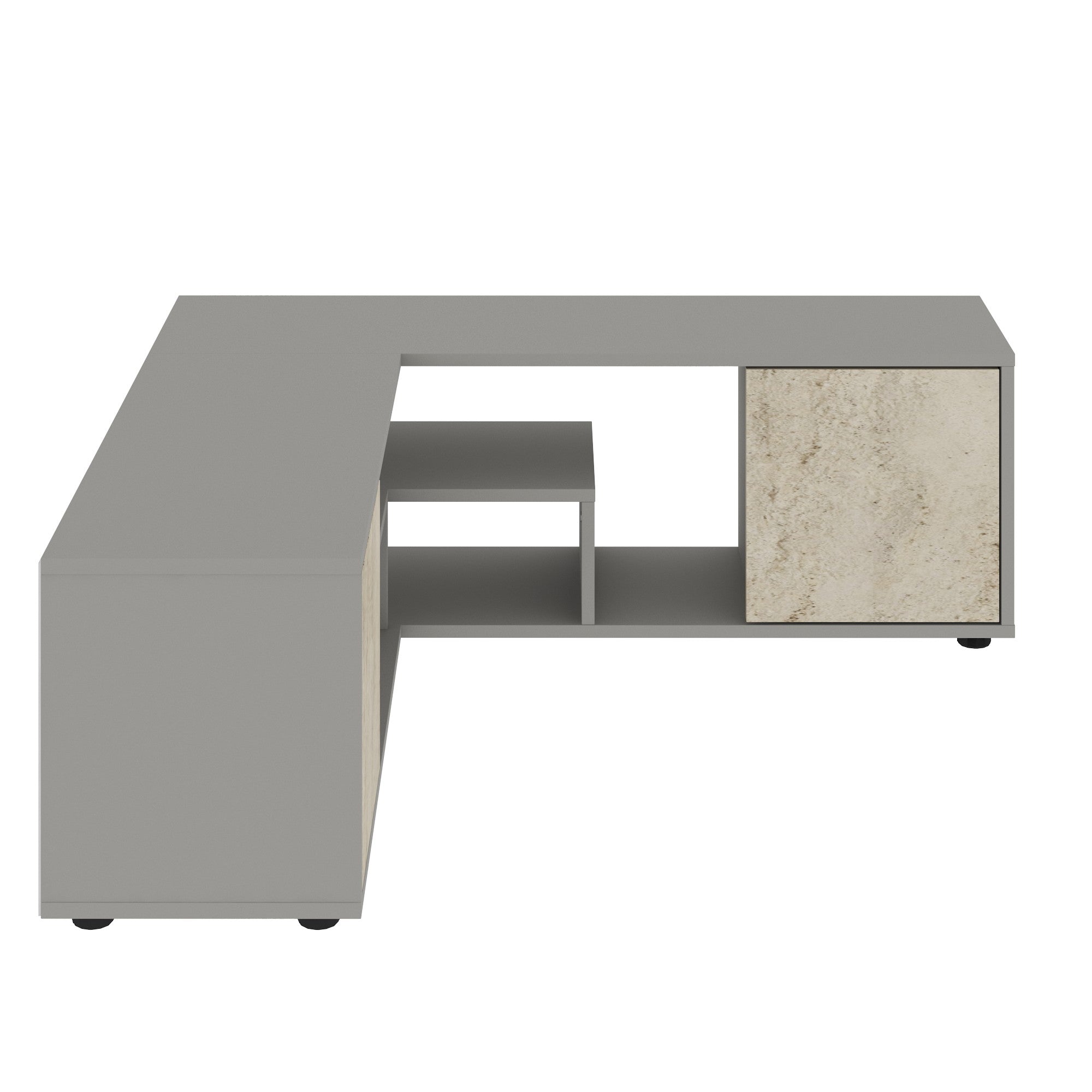 Móvel de TV – 120 cm x 125 cm x 40 cm x 35 cm – Cinzento e Travertino – Painel de partículas revestido a melamina