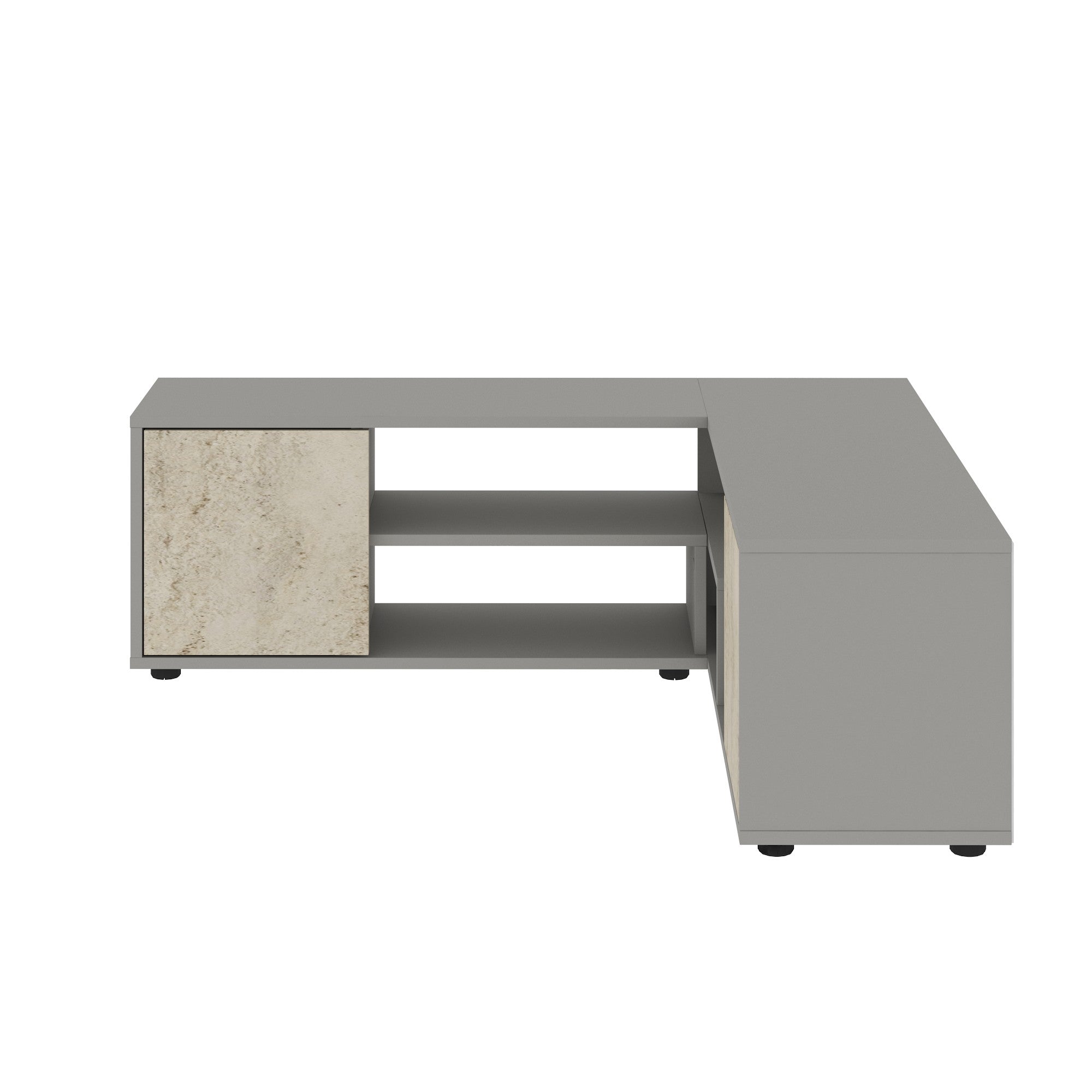 Móvel de TV – 120 cm x 125 cm x 40 cm x 35 cm – Cinzento e Travertino – Painel de partículas revestido a melamina