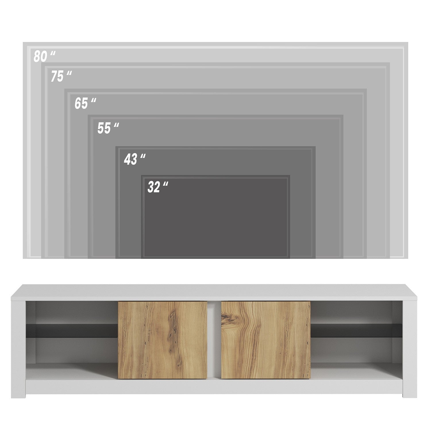 Móvel de TV – 180cm x 45cm x 35cm – Branco e Carvalho – Painel de Partículas
