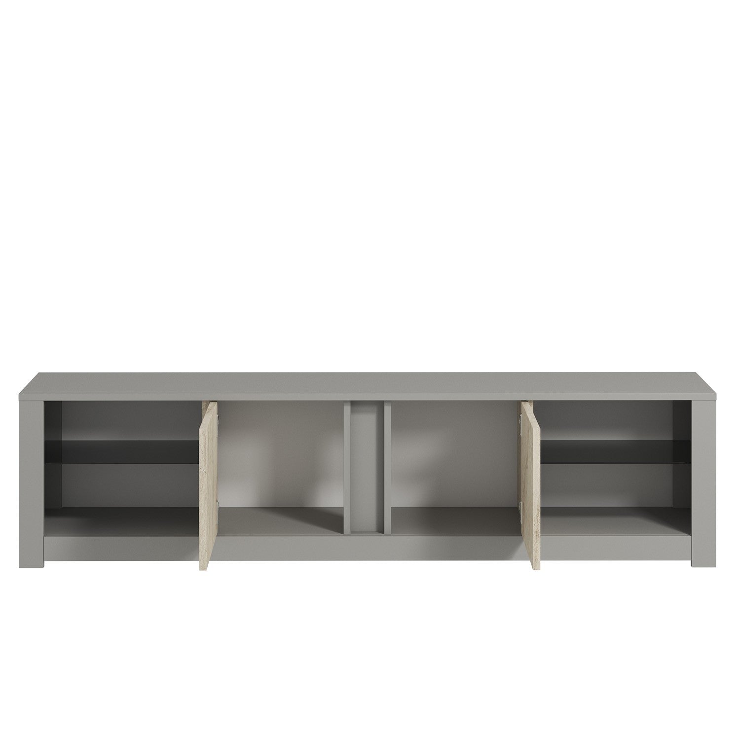 Móvel de TV – 180 cm x 45 cm x 35 cm – Cinzento e Travertino – Painéis de partículas revestidos a melamina