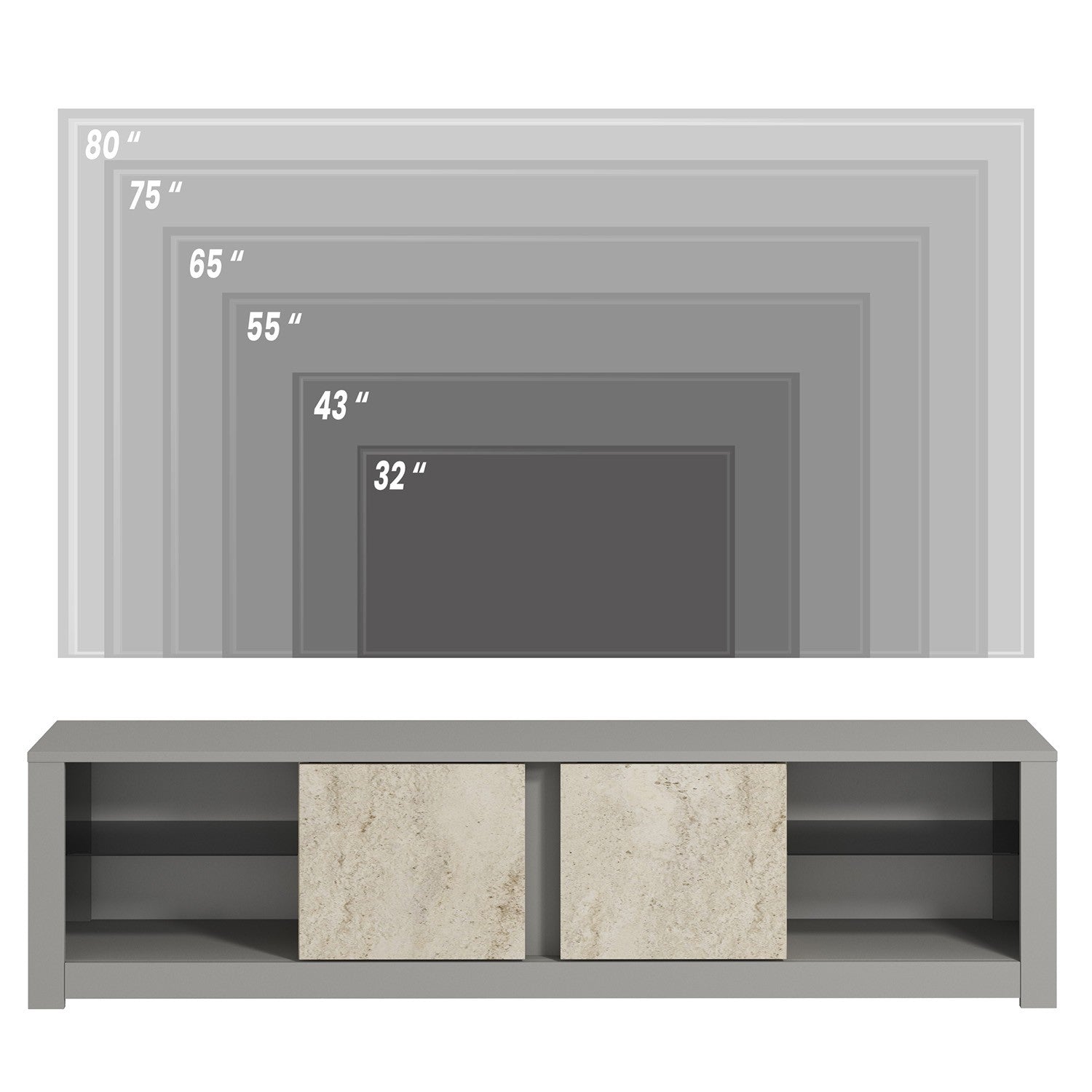 Móvel de TV – 180 cm x 45 cm x 35 cm – Cinzento e Travertino – Painéis de partículas revestidos a melamina