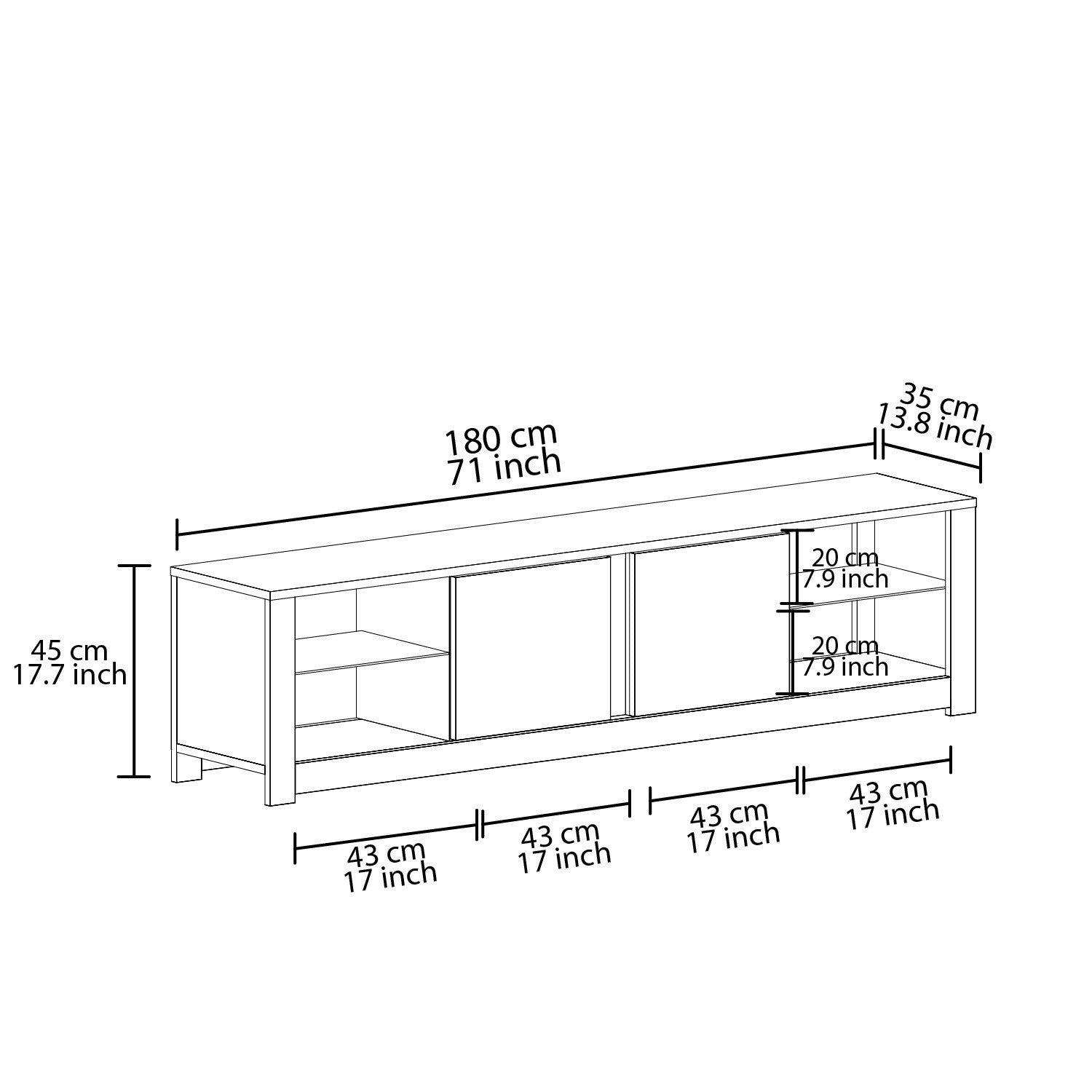 Móvel de TV – 180 cm x 45 cm x 35 cm – Cinzento e Travertino – Painéis de partículas revestidos a melamina